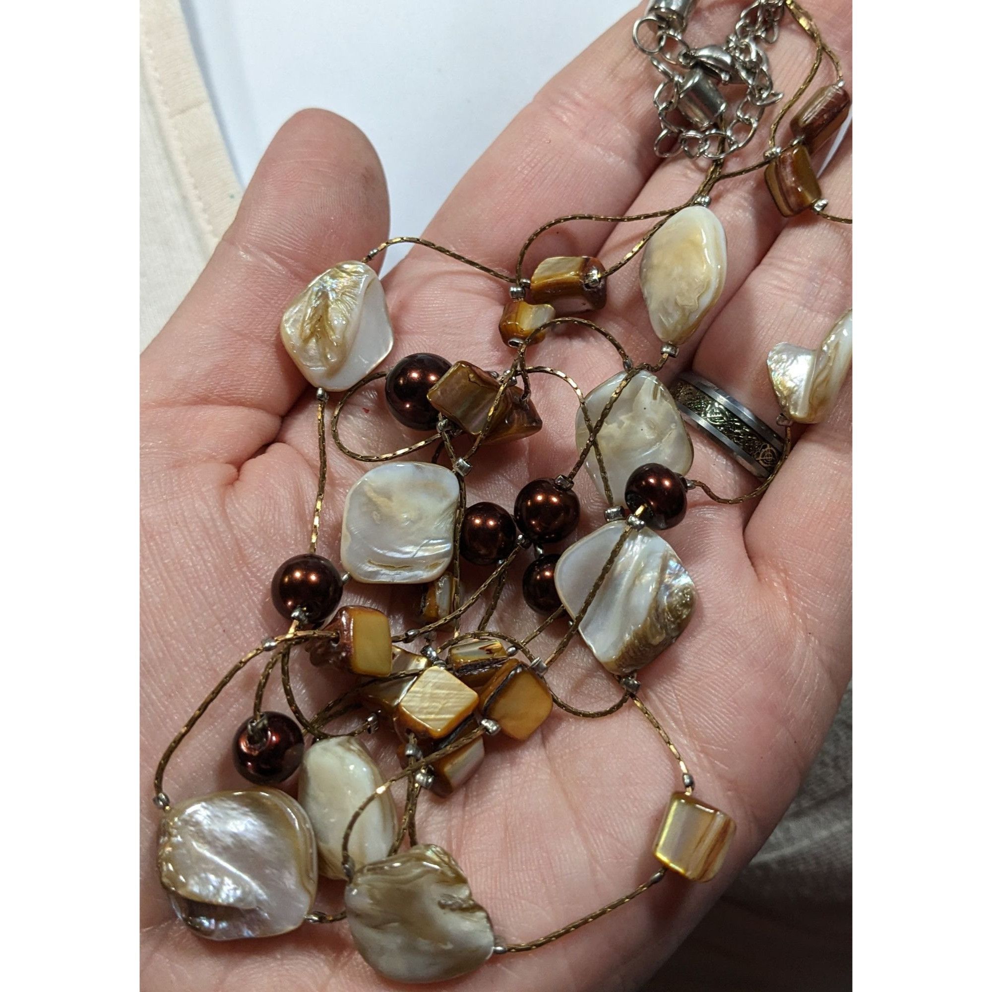 Other Bohemian Layered Shell And Brown Faux Pearl Station Necklace Size ONE SIZE - 3 Thumbnail