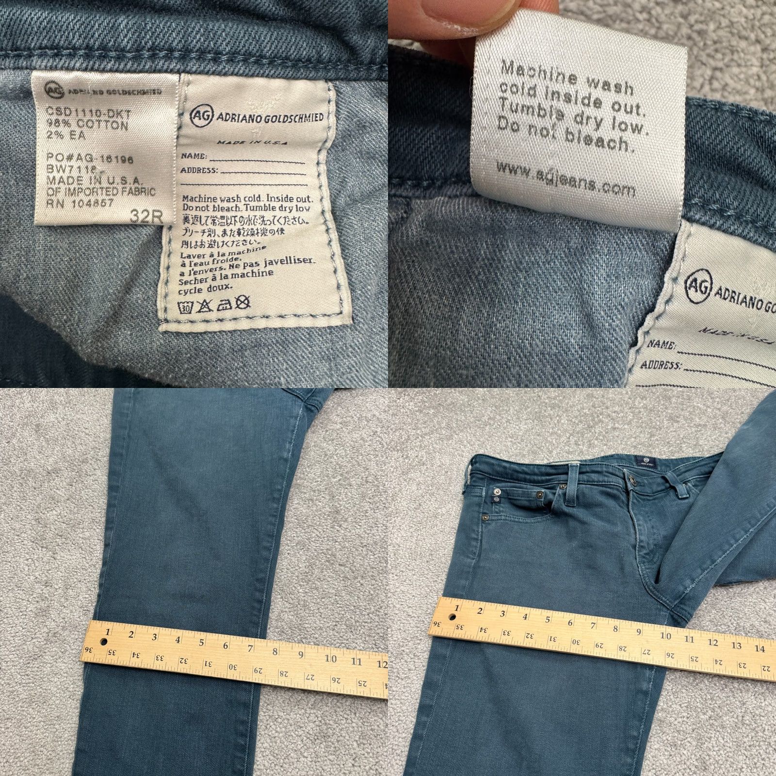 Denime AG Adriano Goldschmied The Stilt Cigarette Denim Jeans Womens 32R Blue Stretch Size 24" / US 00 / IT 34 - 9 Thumbnail