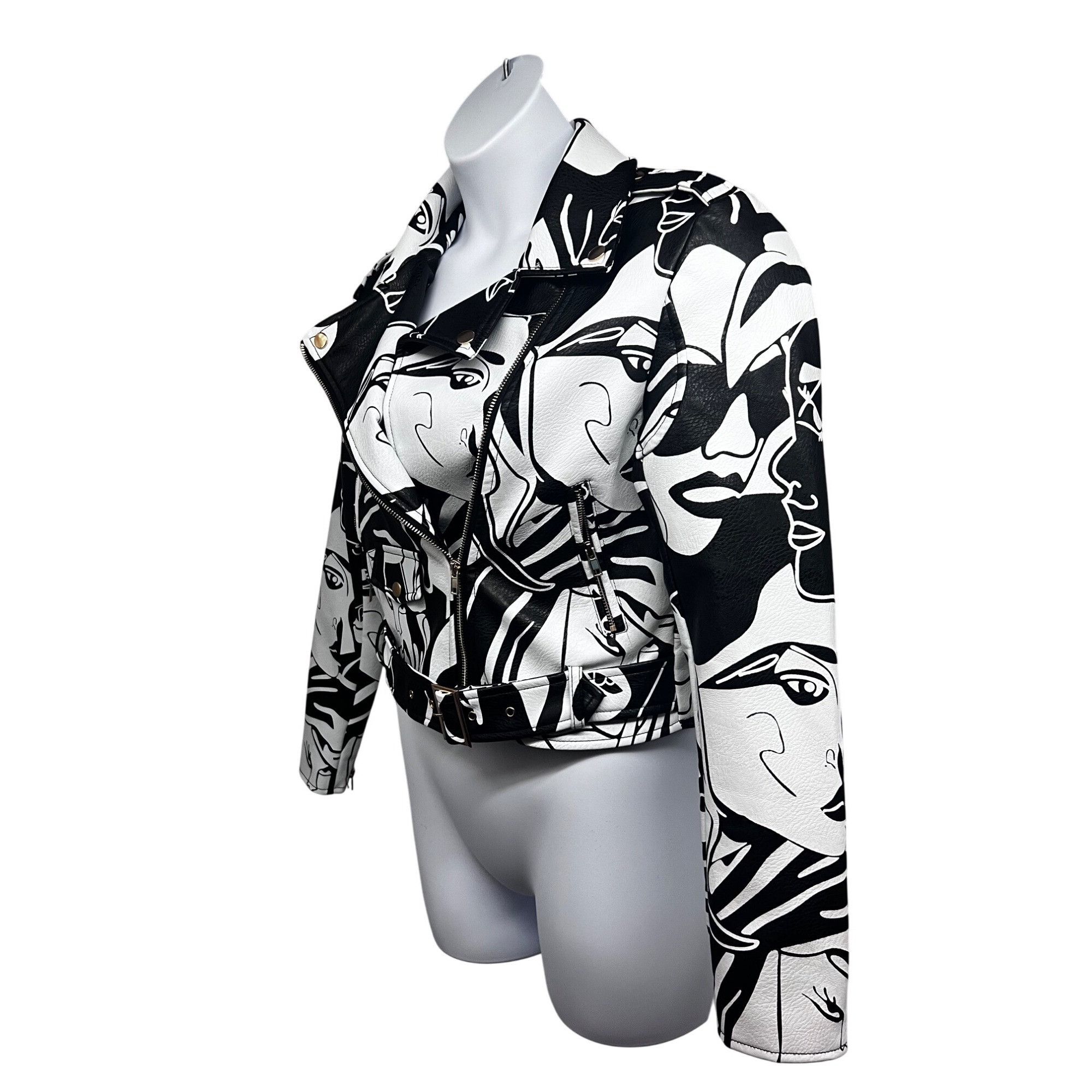 Azalea Wang Azalea Wang Designer Faux Leather Graphic Moto Jacket Size M / US 6-8 / IT 42-44 - 4 Thumbnail