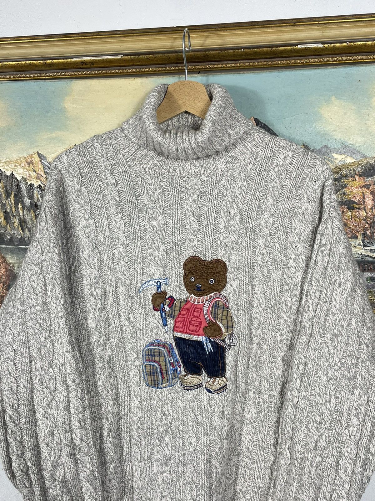 Japanese Brand × Vintage Retro Braid Cable Pull Turtleneck Knitwear Jumper Bear Wool Size US XL / EU 56 / 4 - 5 Thumbnail