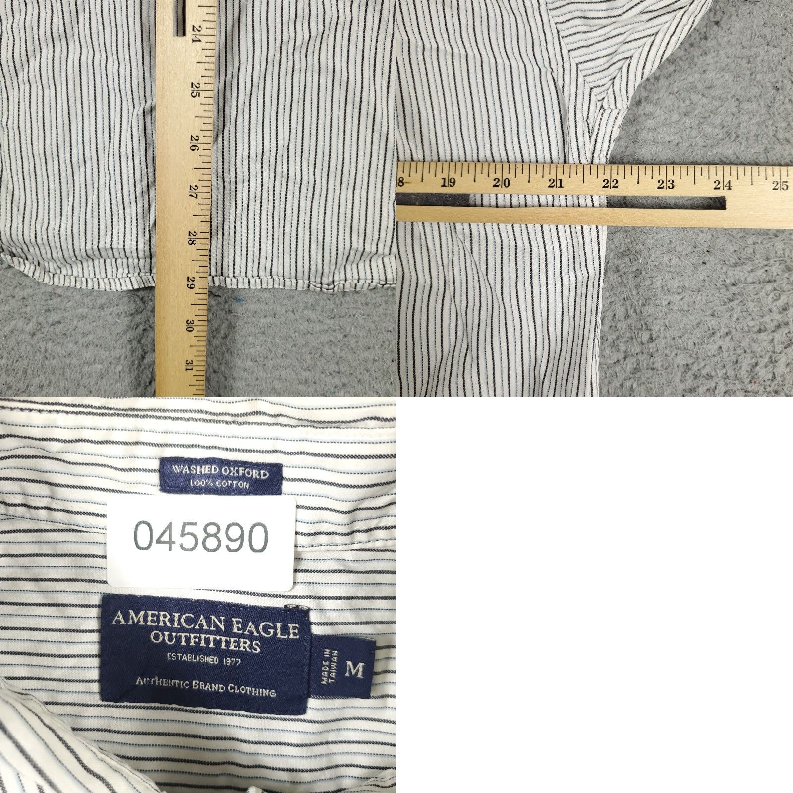 American Eagle Outfitters American Eagle Button-Up Shirt Mens Medium Gray White Striped Long Sleeve Collared Size US M / EU 48-50 / 2 - 8 Thumbnail