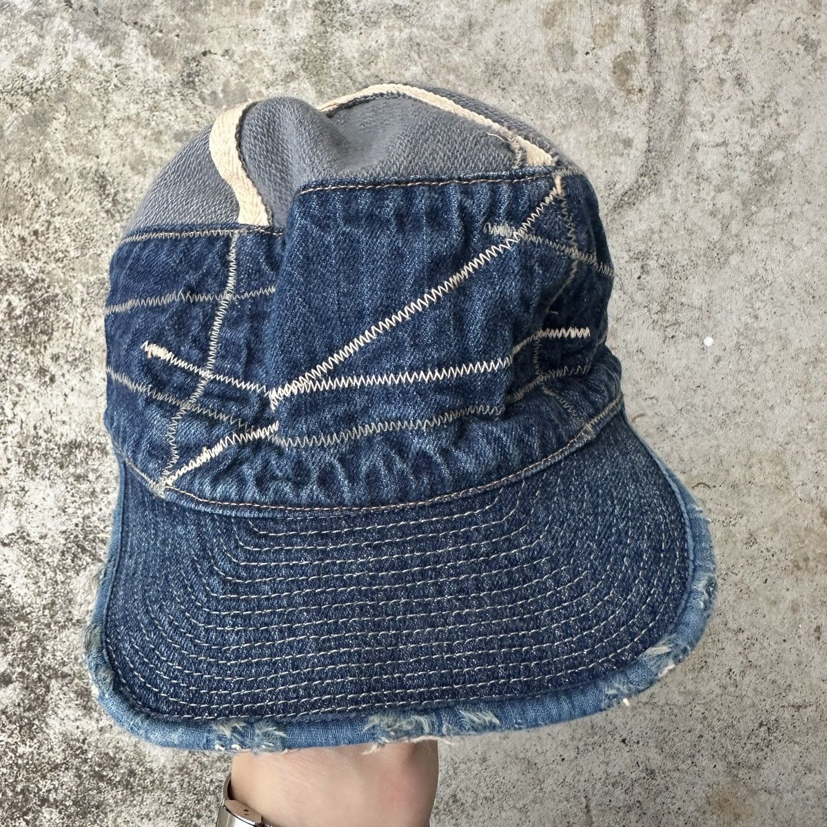 Kapital Old man and the sea Boro Patchwork Trashed Conductor hat Size ONE SIZE - 8 Thumbnail