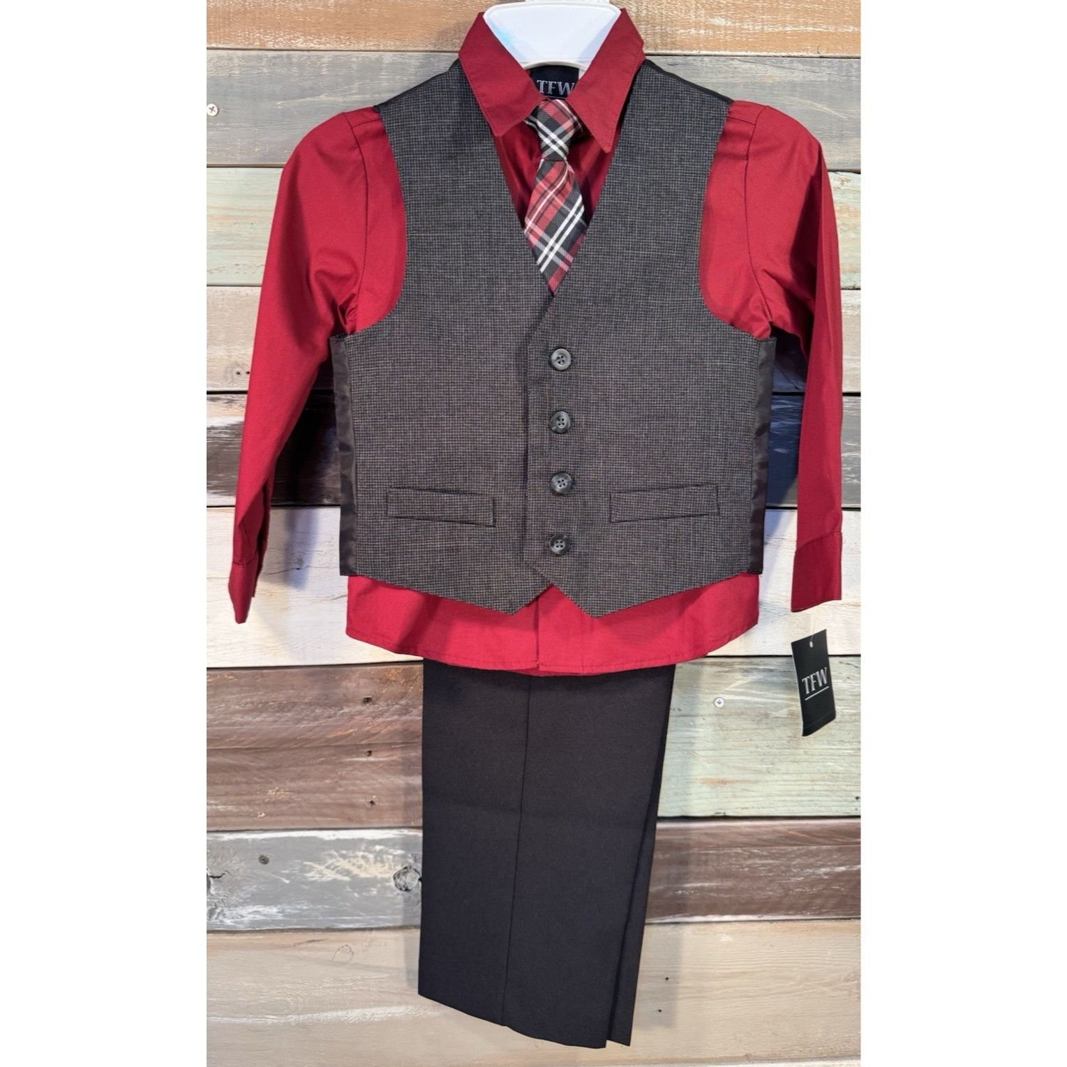 Other TFW Boys Long Sleeve 4 Pc Burgundy Red & Black Dress Pant Su Size US XS / EU 42 / 0 - 4 Thumbnail