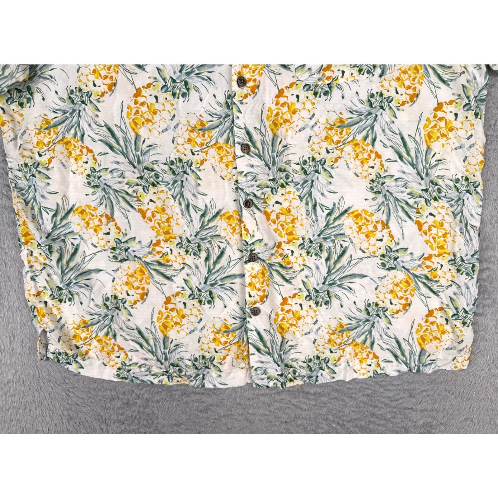 George George Shirt Men 2XL White Yellow Green Pineapple Hawaiian 100% Rayon Button-Up Collared Short Sleeve Floral All Seasons Breathable Pockets Mens Size US XXL / EU 58 / 5 - 5 Thumbnail
