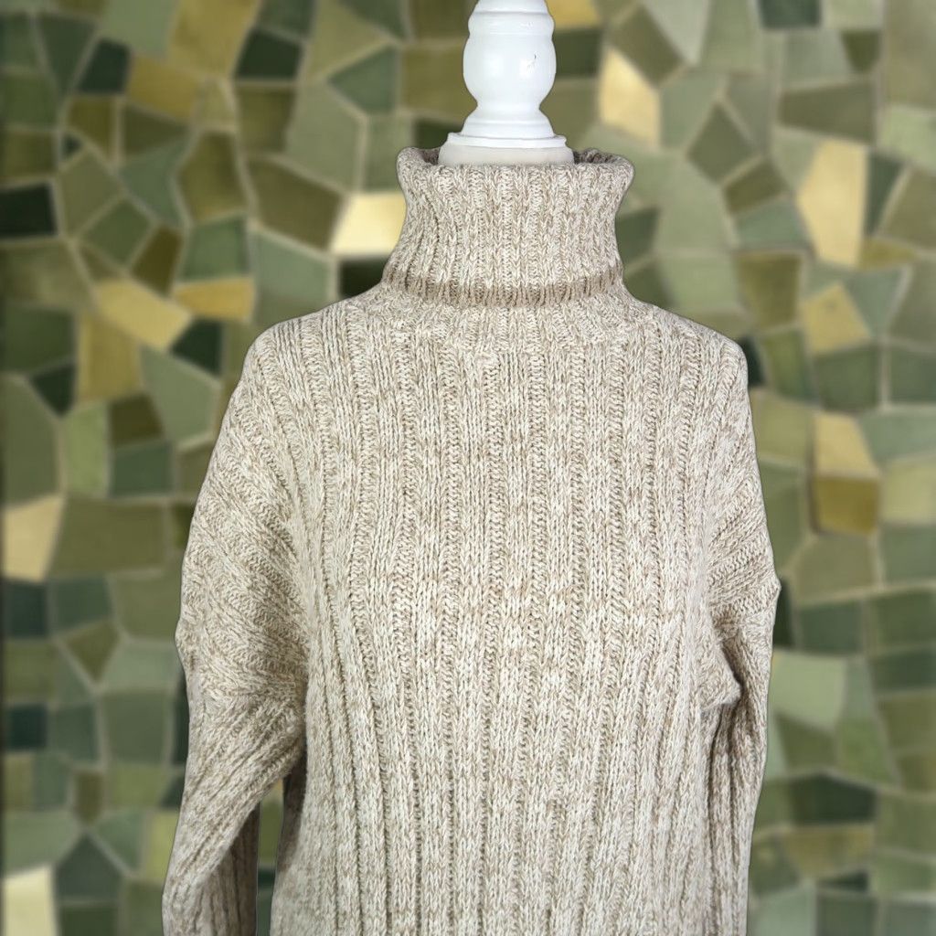 Vintage VINTAGE 90s Old Glory Cream Tan Cotton Knit Turtleneck Sweater L Womens Pullover Size L / US 10 / IT 46 - 1 Thumbnail