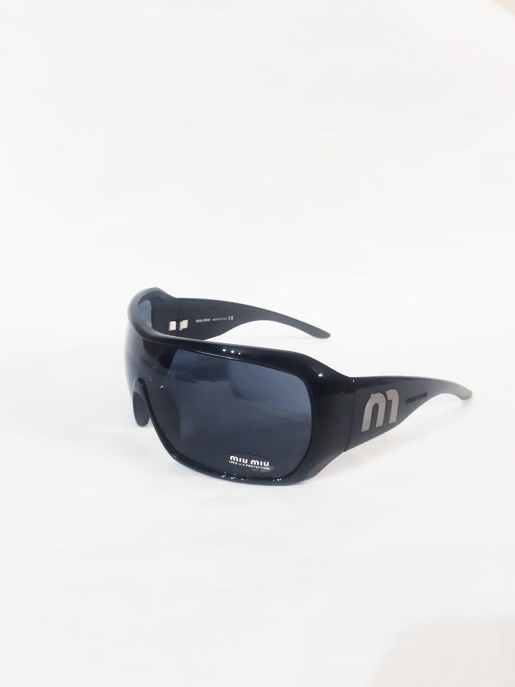 Miu Miu 2000's Black Oversized Mask Shield Sunglasses