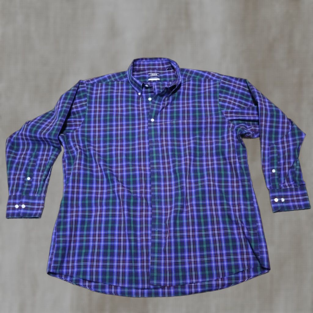 Izod IZOD Shirt Blue Plaid Long Sleeve Button-Up Adult Regular Sized 17.5 32/32 Multicolor Plaid 90s Colorful Mens Size US XL / EU 56 / 4 - 1 Thumbnail