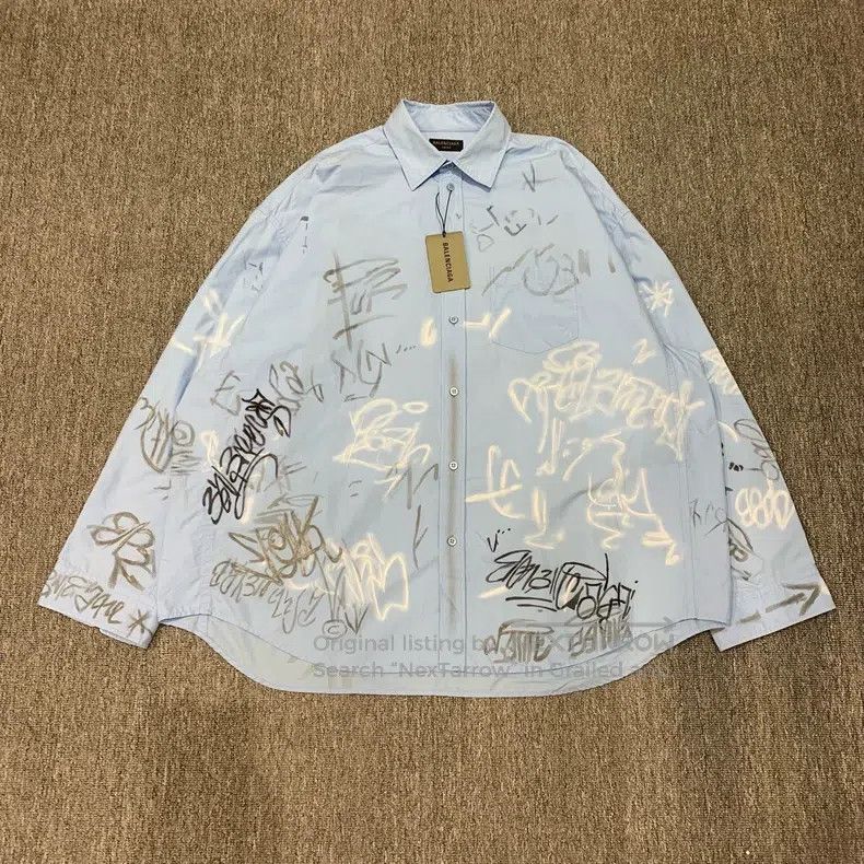 Balenciaga Balenciaga Blue Printed Graffiti Shirt Jacket Size US M / EU 48-50 / 2 - 1 Thumbnail
