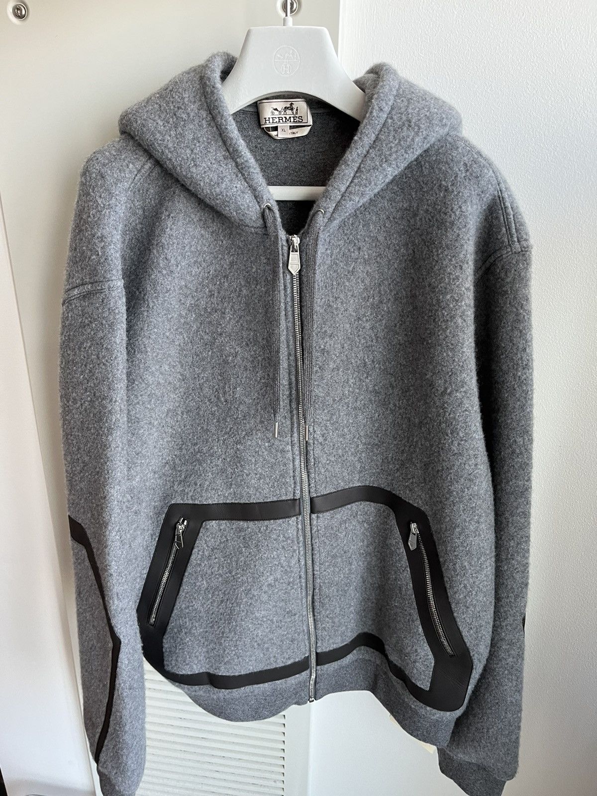Hermes $5k Super Runway Leather Cashmere Hooded Sweater