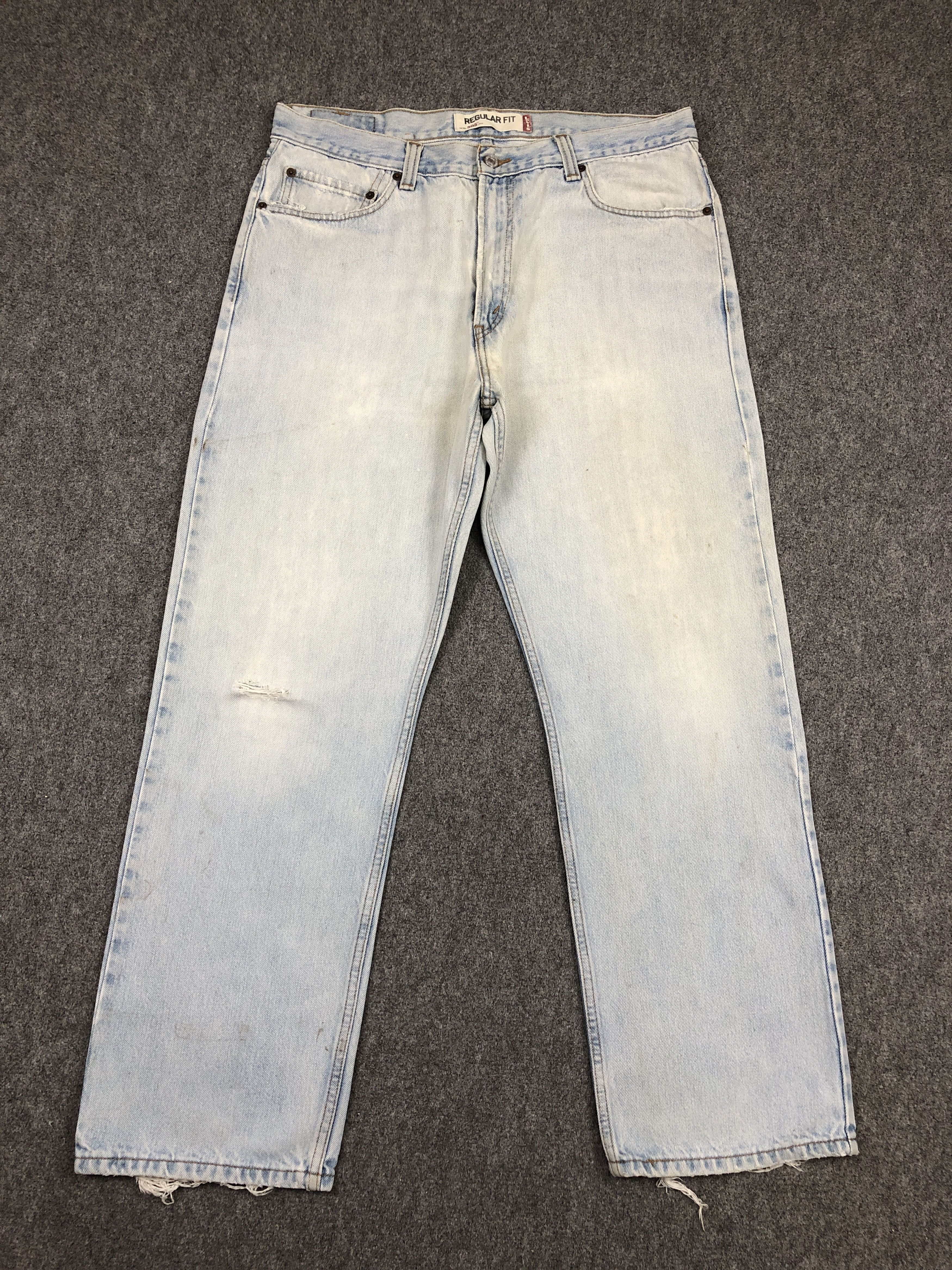 image of Light Washed Vintage Levis 505 Jeans in Blue Denim, Men's (Size 35)