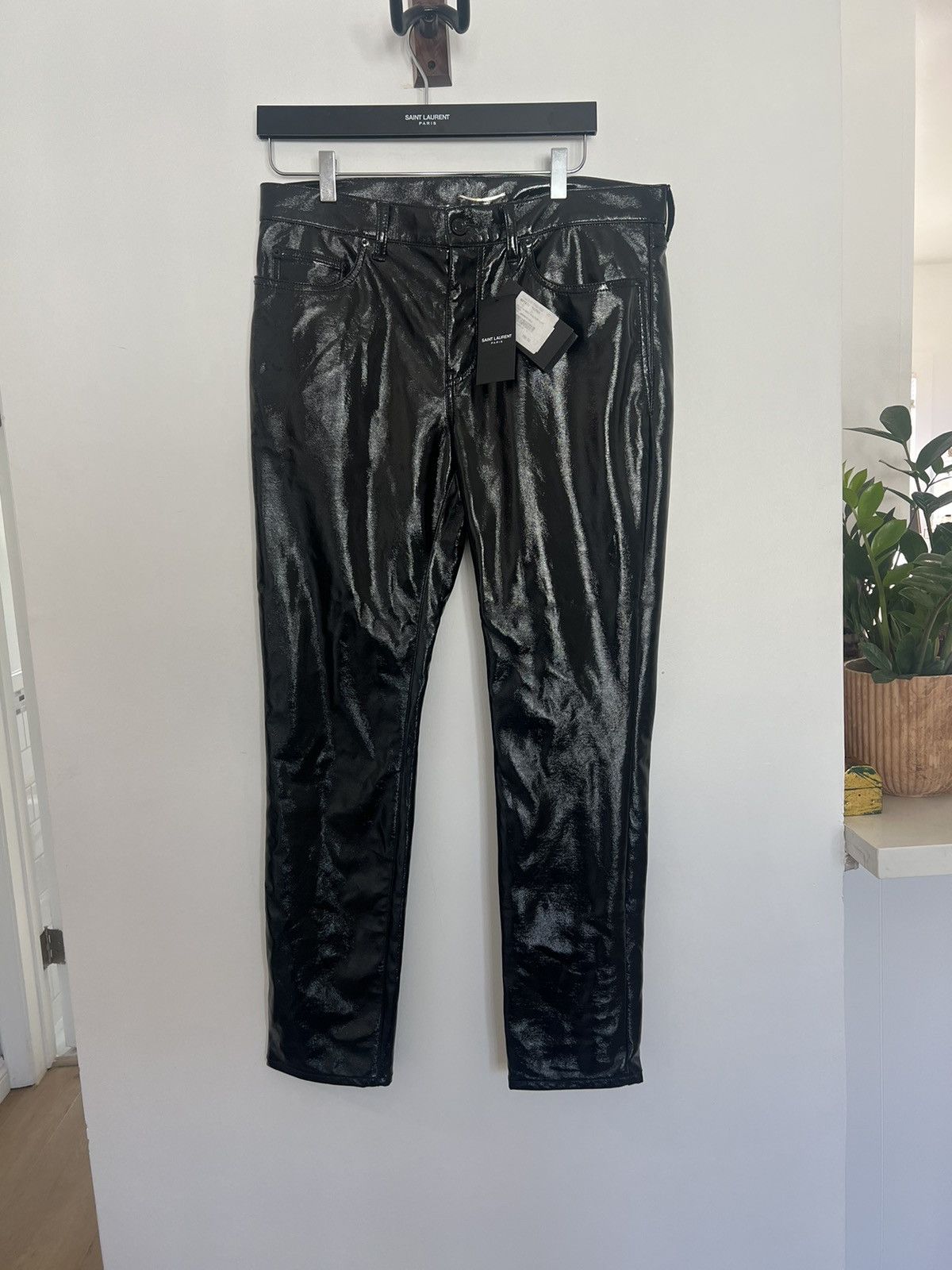 image of Saint Laurent Paris Lacquered Pants in Black, Men's (Size 31)