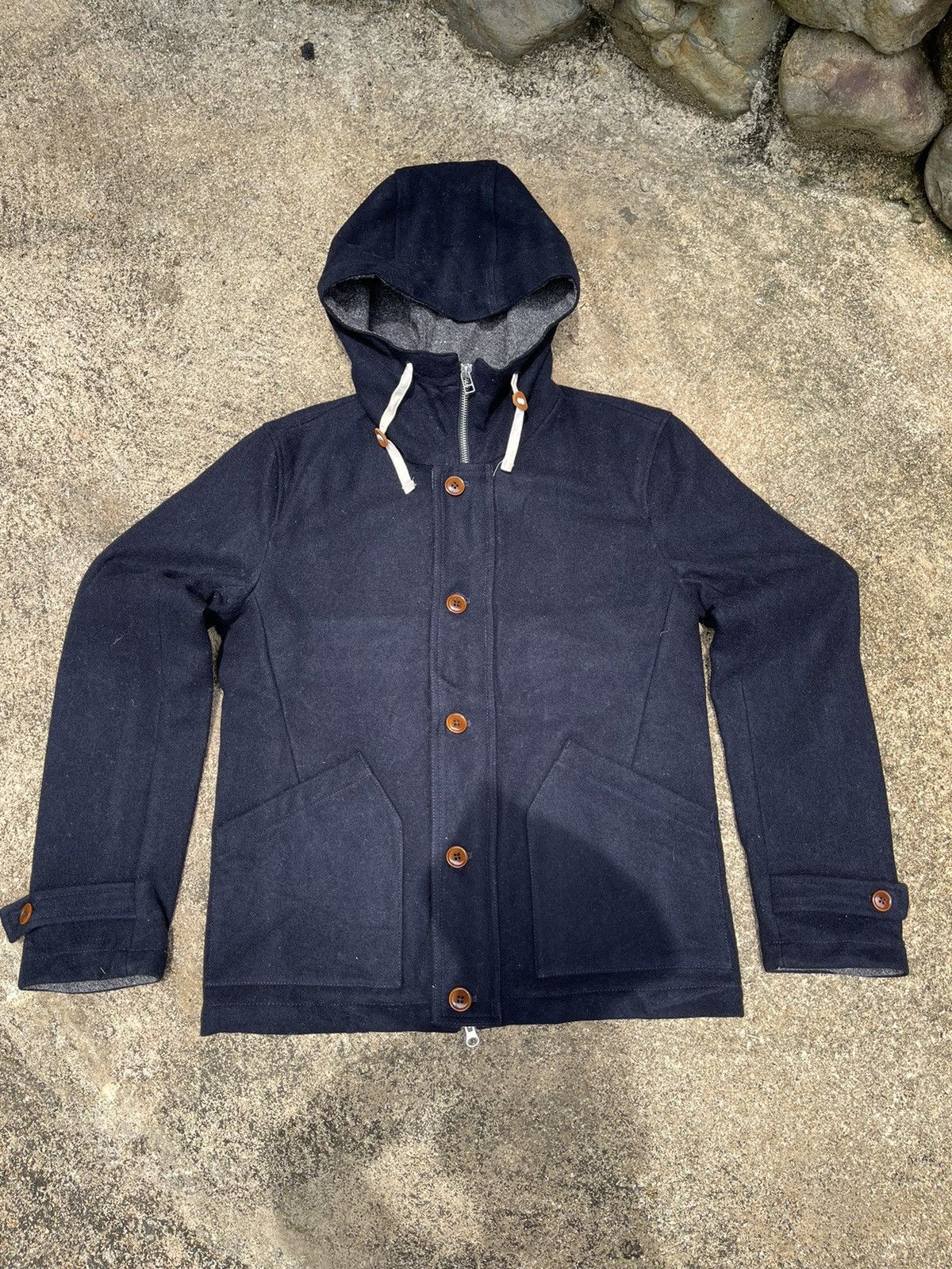 Beams Plus BEAMS Navy Hooded Wool Jacket (Size S) Size US S / EU 44-46 / 1 - 1 Thumbnail