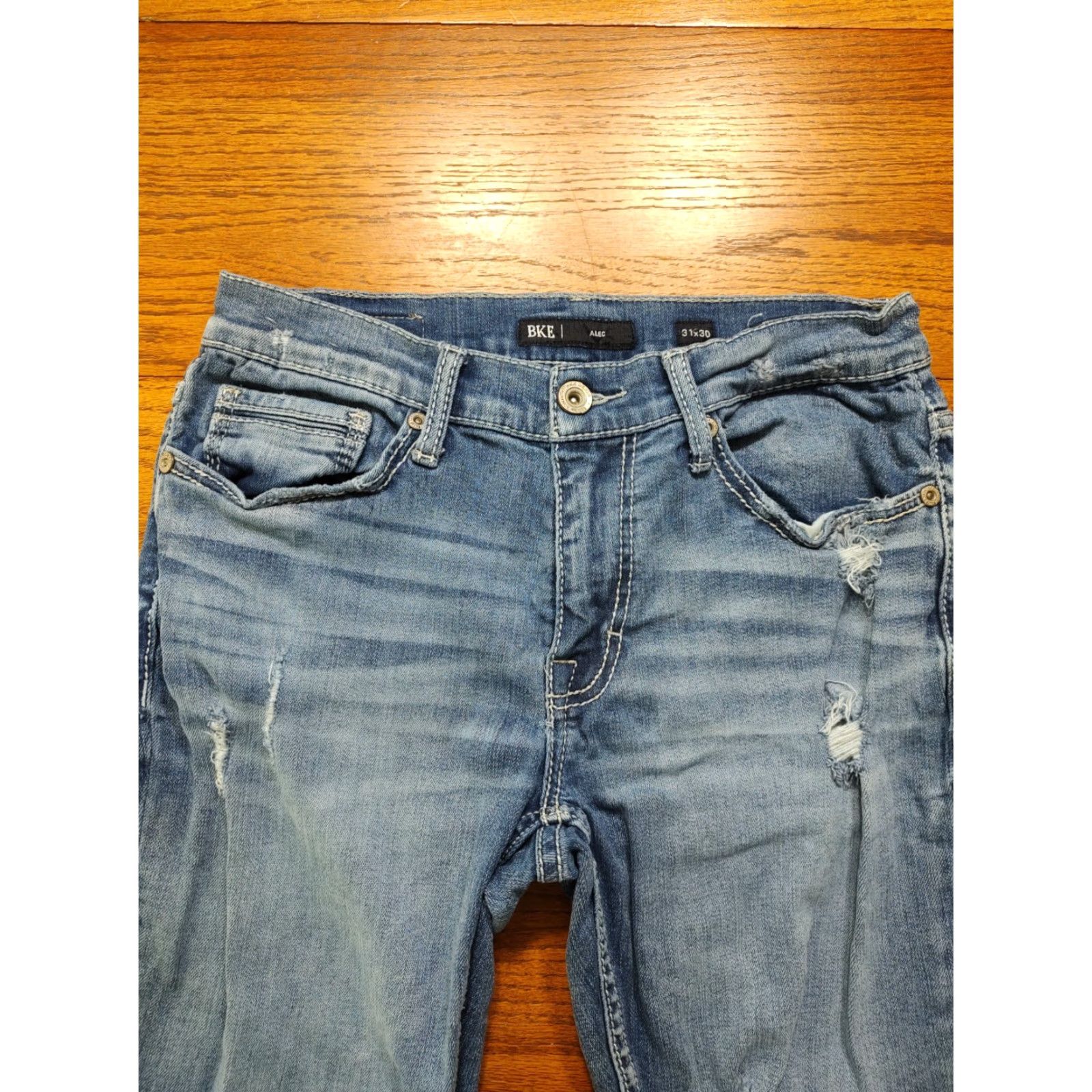 BKE BKE Alec Jeans Mens 31x29 Distressed Blue Denim Zip Low Rise 5-Pocket Cotton Spandex Size US 31 - 3 Thumbnail