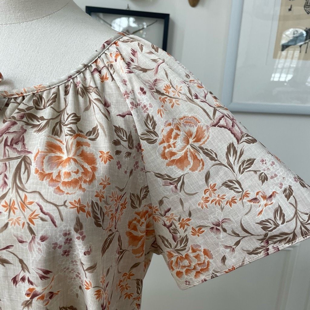 Vintage Vintage 70s Peasant Style Short Sleeve Top Keyhole Tie Flora Size L / US 10 / IT 46 - 3 Thumbnail