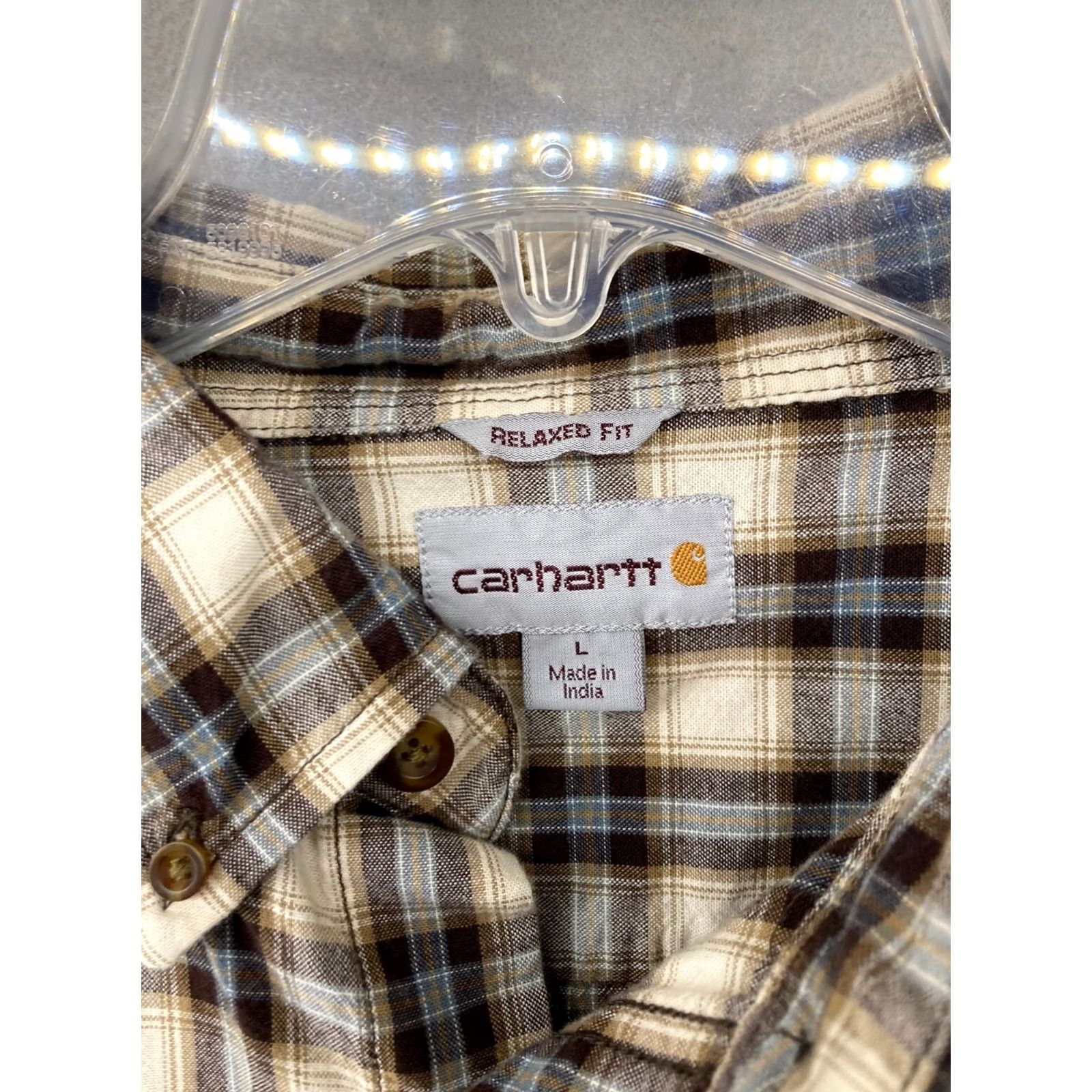 Carhartt Carhartt Mens Button Up Shirt L Brown Plaid Relaxed Fit Size US L / EU 52-54 / 3 - 6 Thumbnail