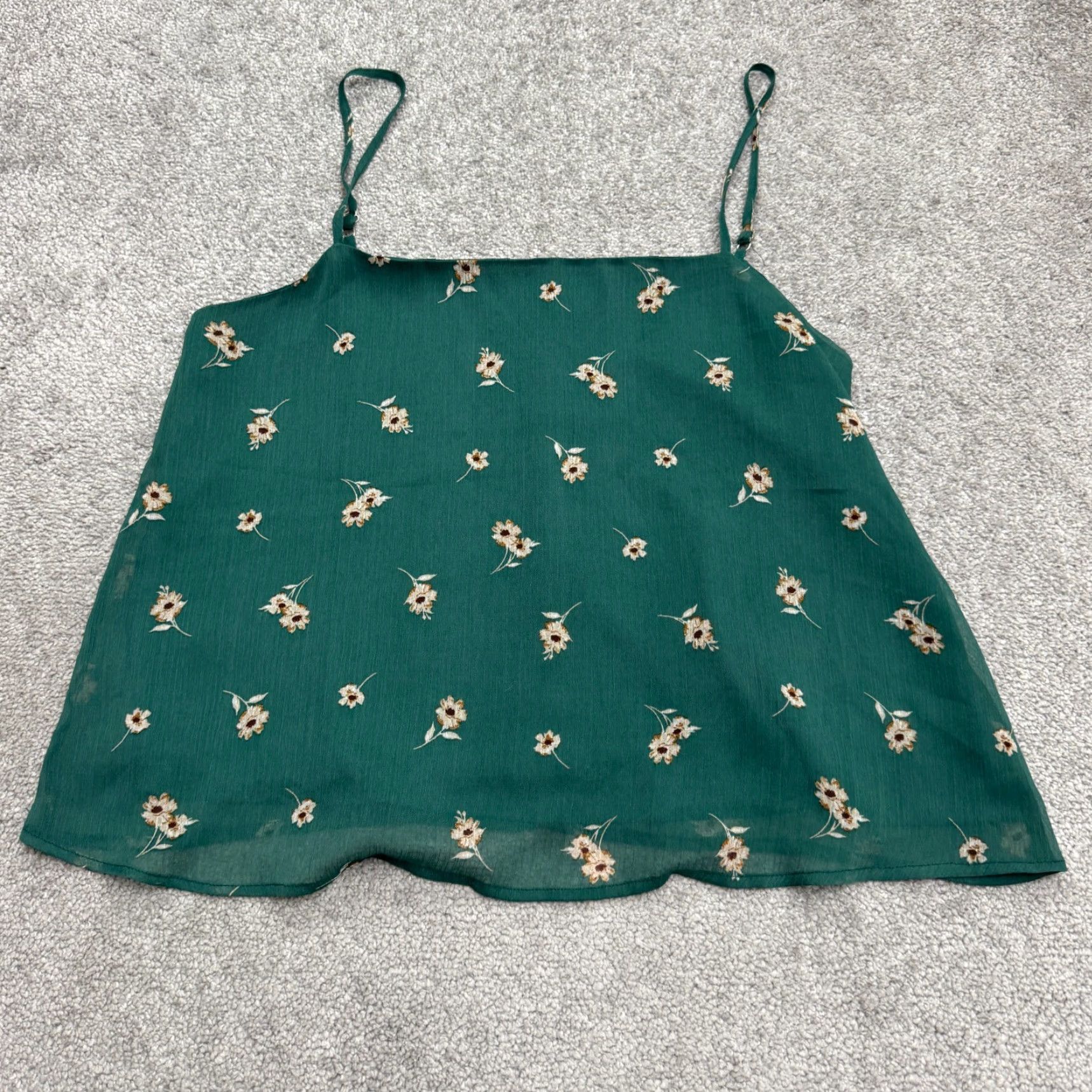 Vintage All In Favor Floral Camisole Tank Top Womens L Green Spaghetti Chiffon Boho Beach 90s? Size L / US 10 / IT 46 - 2 Thumbnail