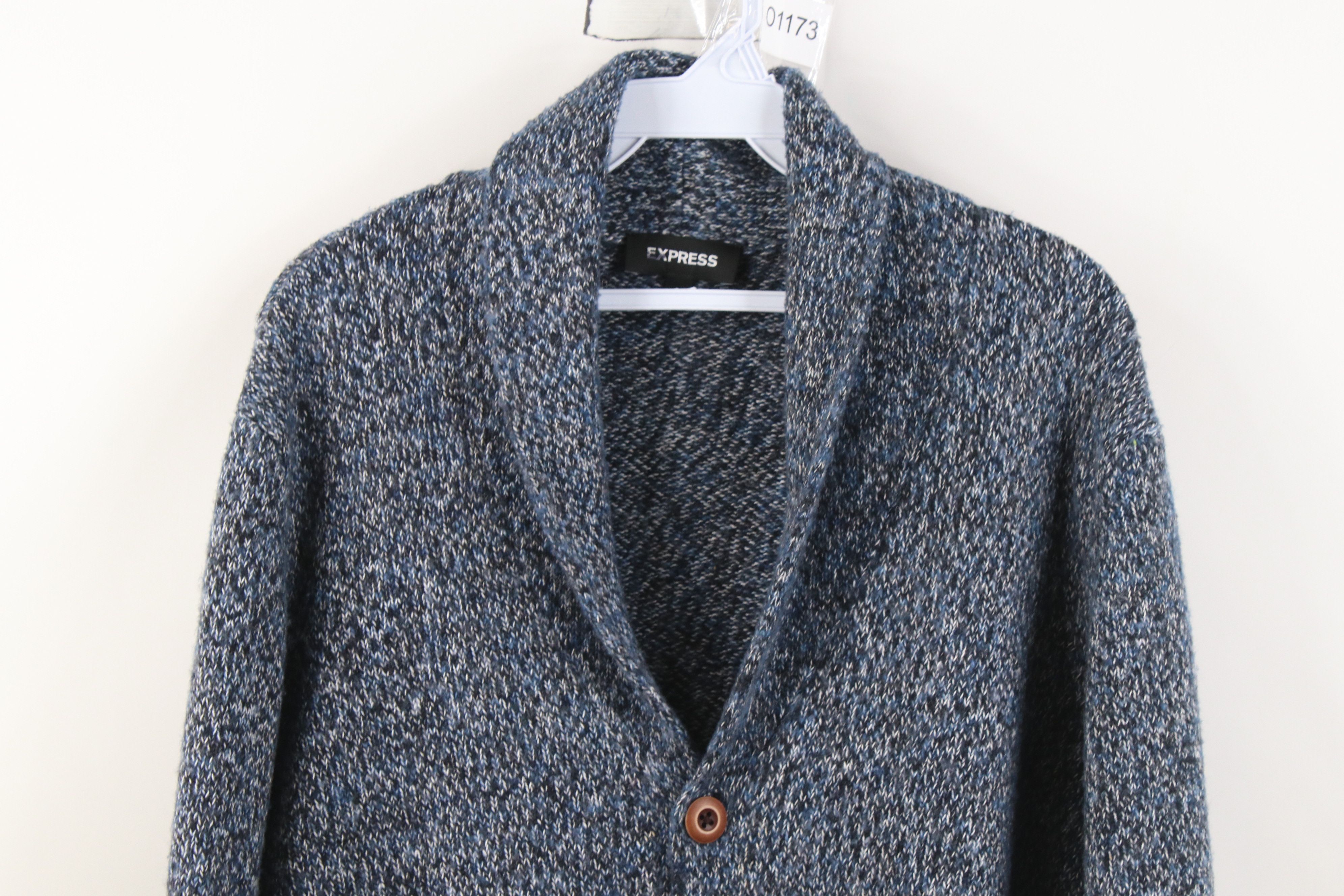 Express Express Fleck Wool Blend Knit Shawl Cardigan Sweater Blue Size US L / EU 52-54 / 3 - 2 Thumbnail