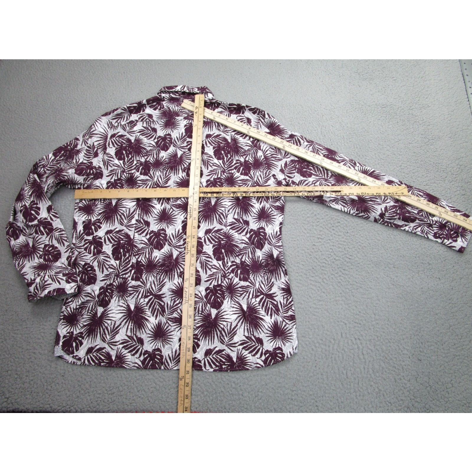 Ted Baker Ted Baker Shirt Mens XL Red Burgundy Floral Leaf Tropical All Over Print Button-Up Long Sleeve Mens Size US XL / EU 56 / 4 - 7 Thumbnail