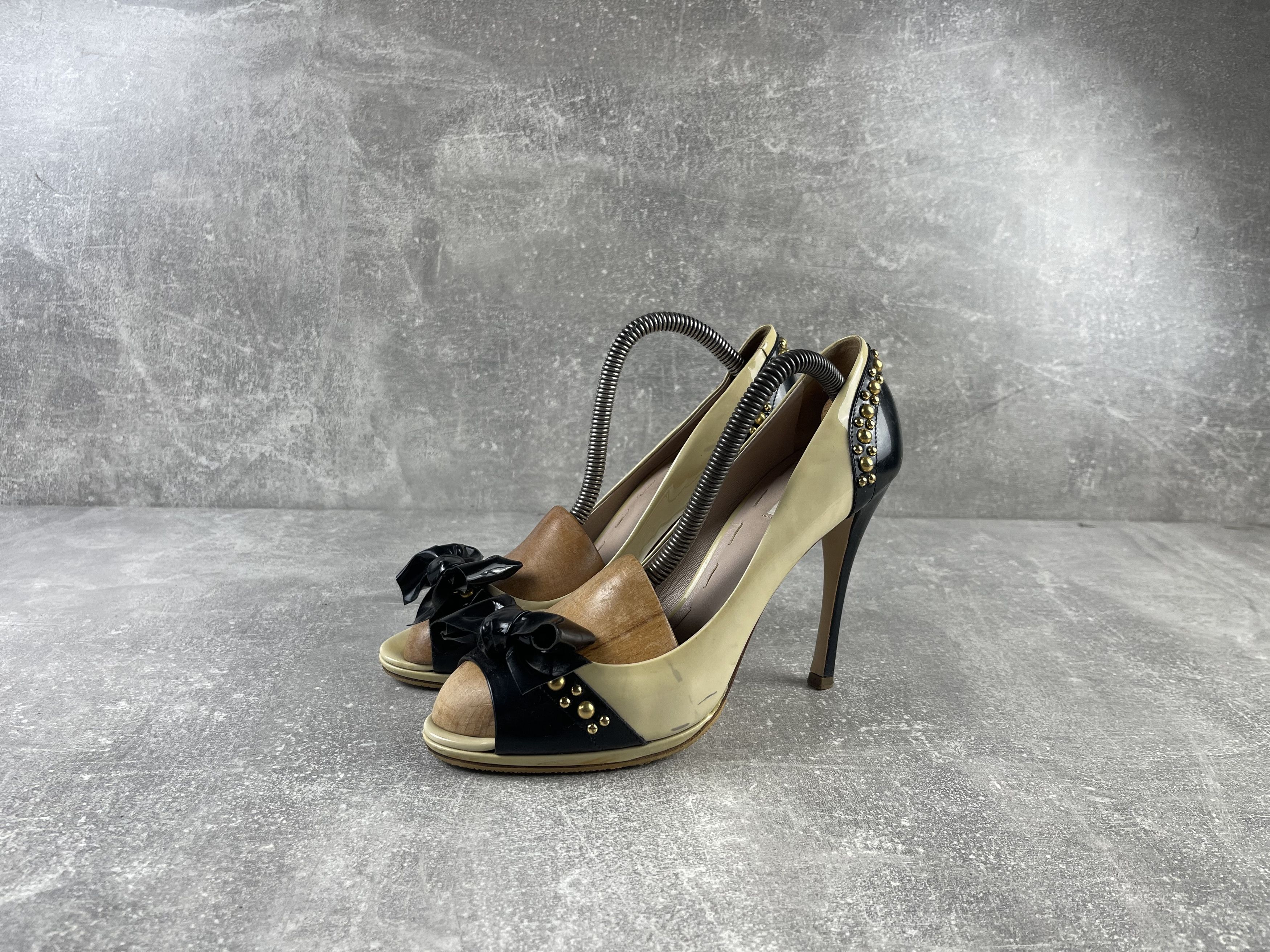 Miu Miu Miu miu rubber open toe beige / black pumps heels shoe Size US 8 / IT 38 - 1 Thumbnail