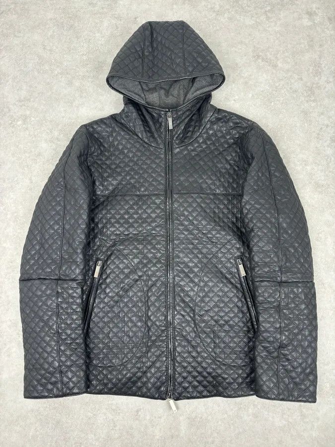 Emporio Armani AW2012 Emporio Armani Black Leather Hooded Quilted Jacket Size US M / EU 48-50 / 2 - 1 Thumbnail