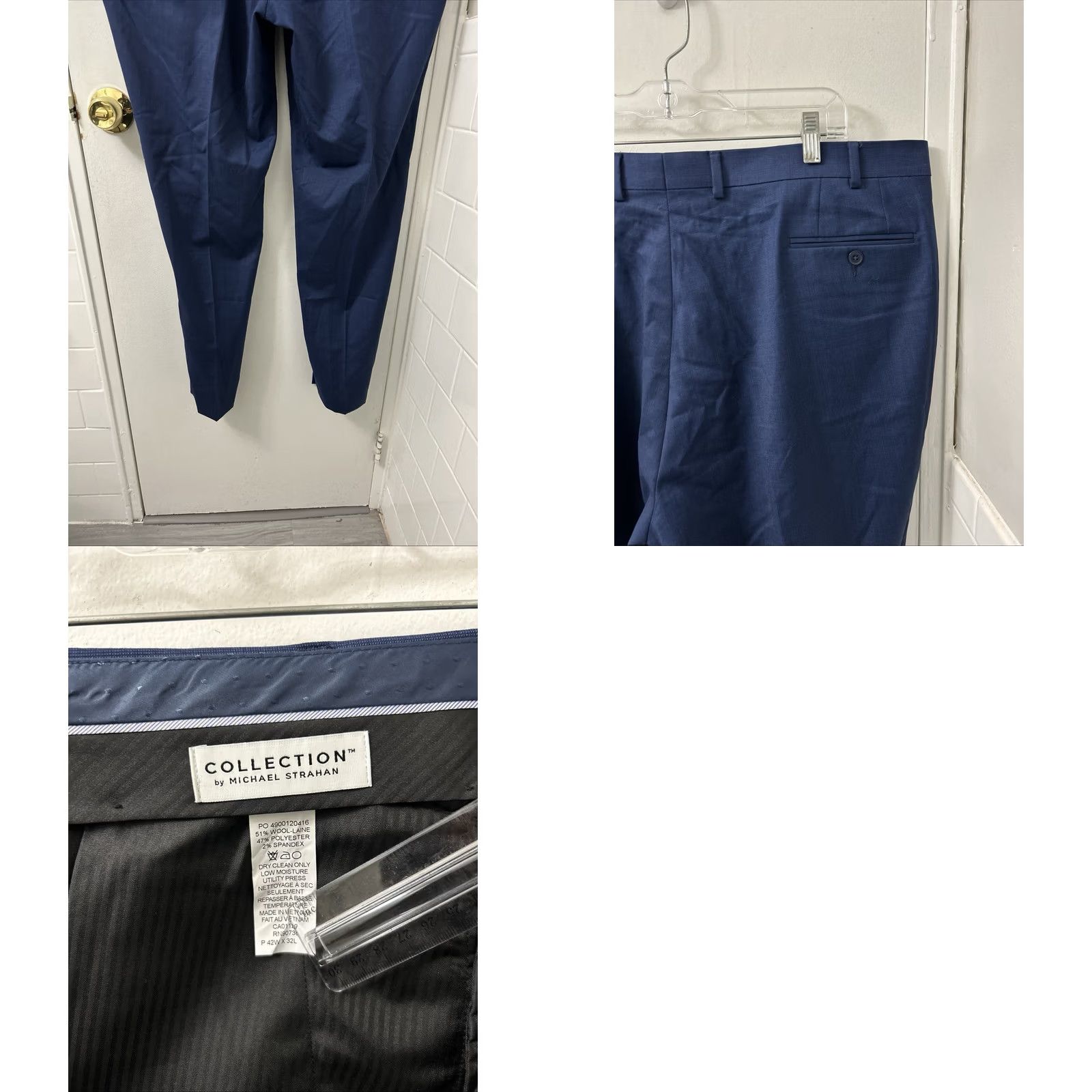 Vintage VINTAGE? No. Michael Strahan Collection Dress Pants Mens 42x32 Navy Blue Wool Blend Trousers Size US 42 / EU 58 - 8 Thumbnail