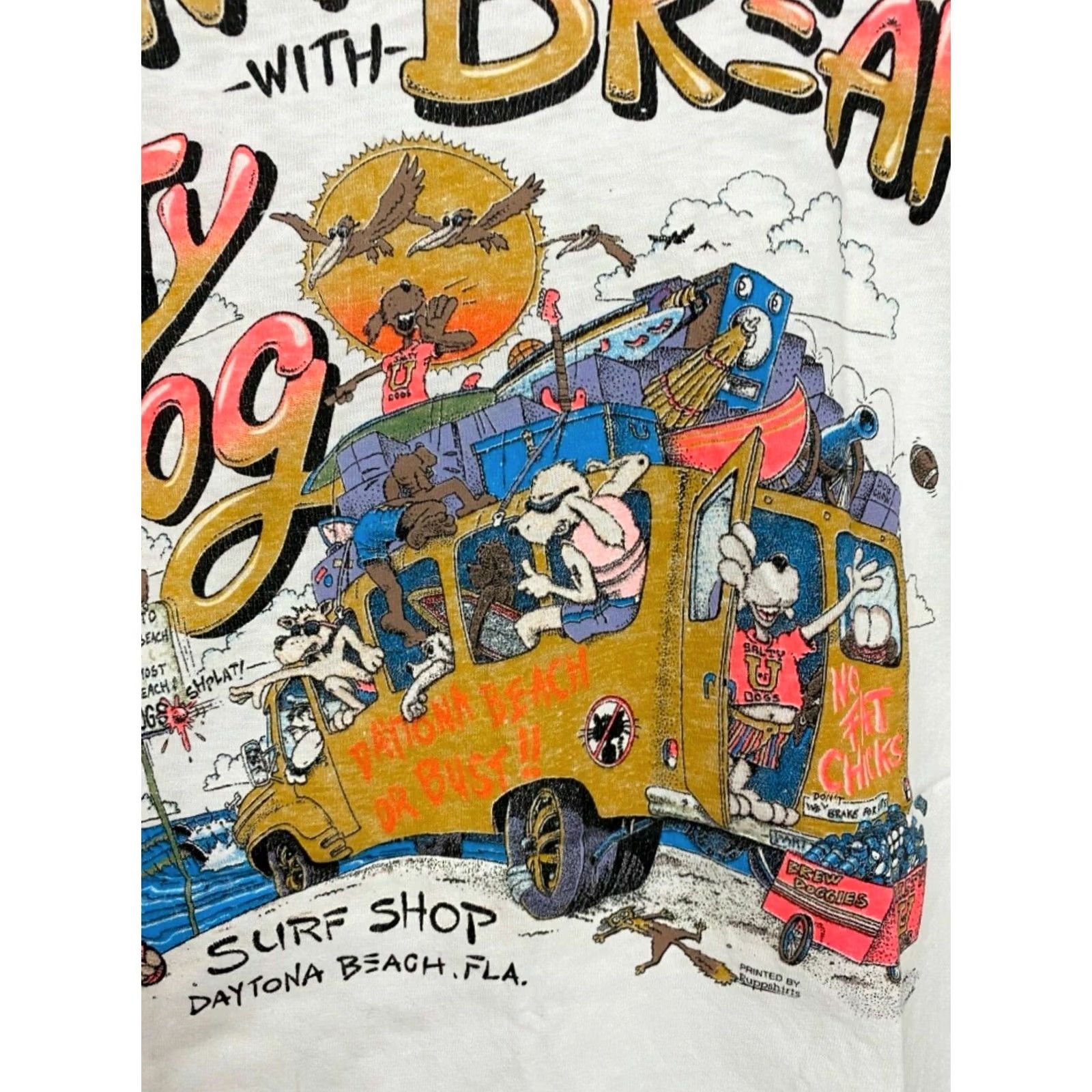 Vintage VINTAGE Spring Break With Salty Dog 80s Surf Shop Art T-Shirt M White Mens Size US M / EU 48-50 / 2 - 4 Thumbnail