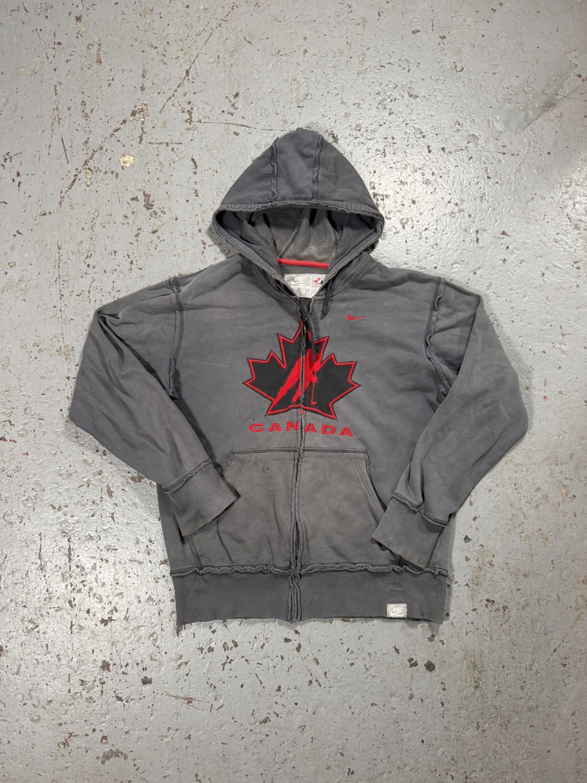Vintage Ash Gray Nike Team Canada Distressed Zipup Hoodie