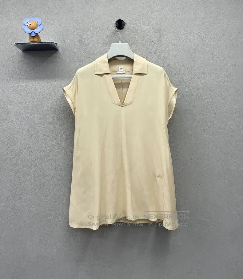 Hermes Hermes Beige V-neck short-sleeved dress Size XXS / US 00 / IT 34 - 1 Thumbnail