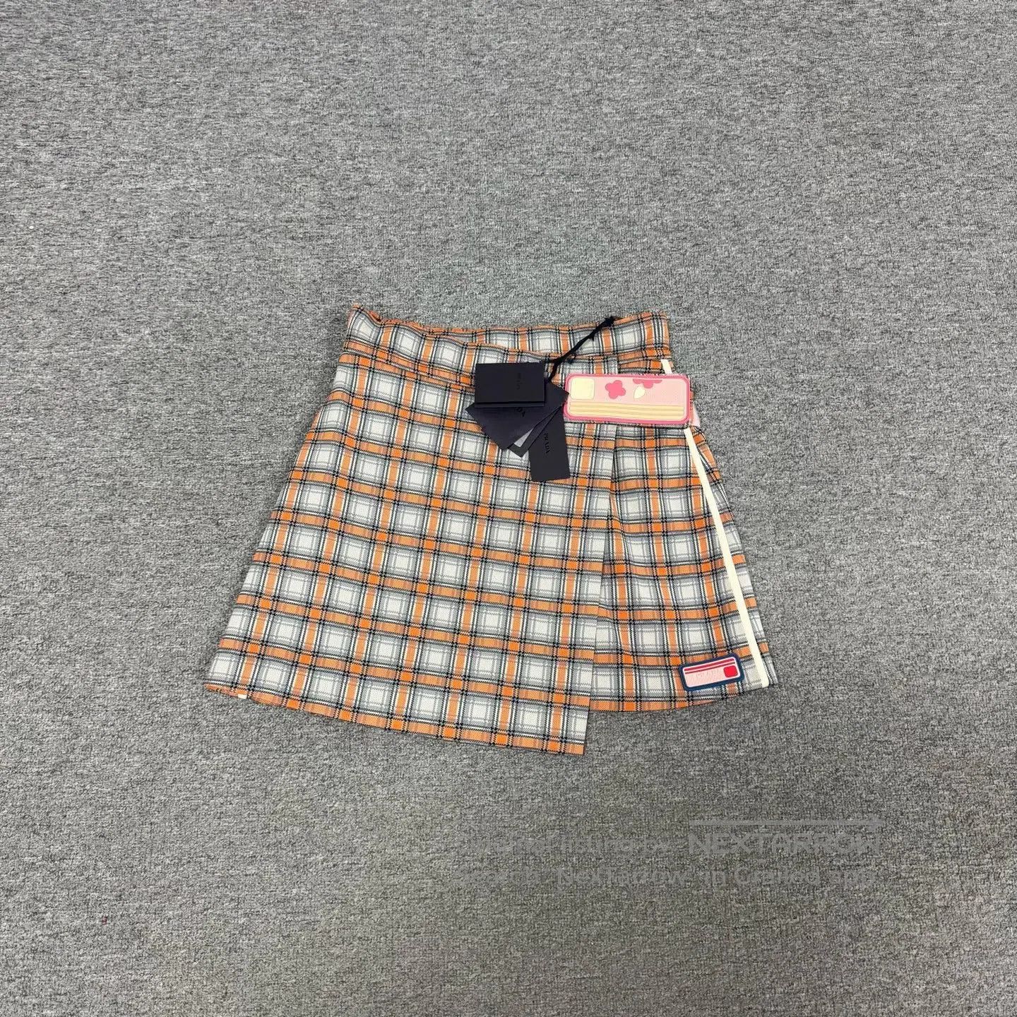 Prada Prada size 42 Orange-gray checkered A-line skirt| Size 31" - 2 Thumbnail