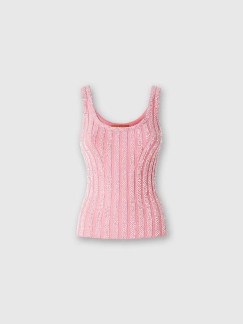 Missoni o1mle0425 Zig Zag Sequin Ribbed Tank Top in Pink Size M / US 6-8 / IT 42-44 - 1 Thumbnail