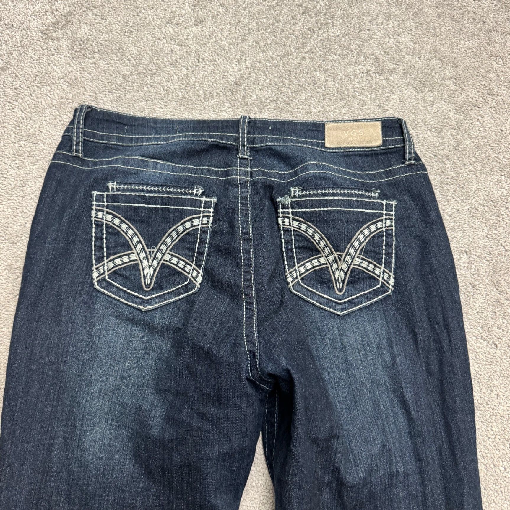 Denime VGS Slim Fit Bootcut Denim Jeans Womens 12 Blue Dark Wash Mid Rise Embro 35x30 - City Preppy Classic 90s? Size 35" - 4 Thumbnail