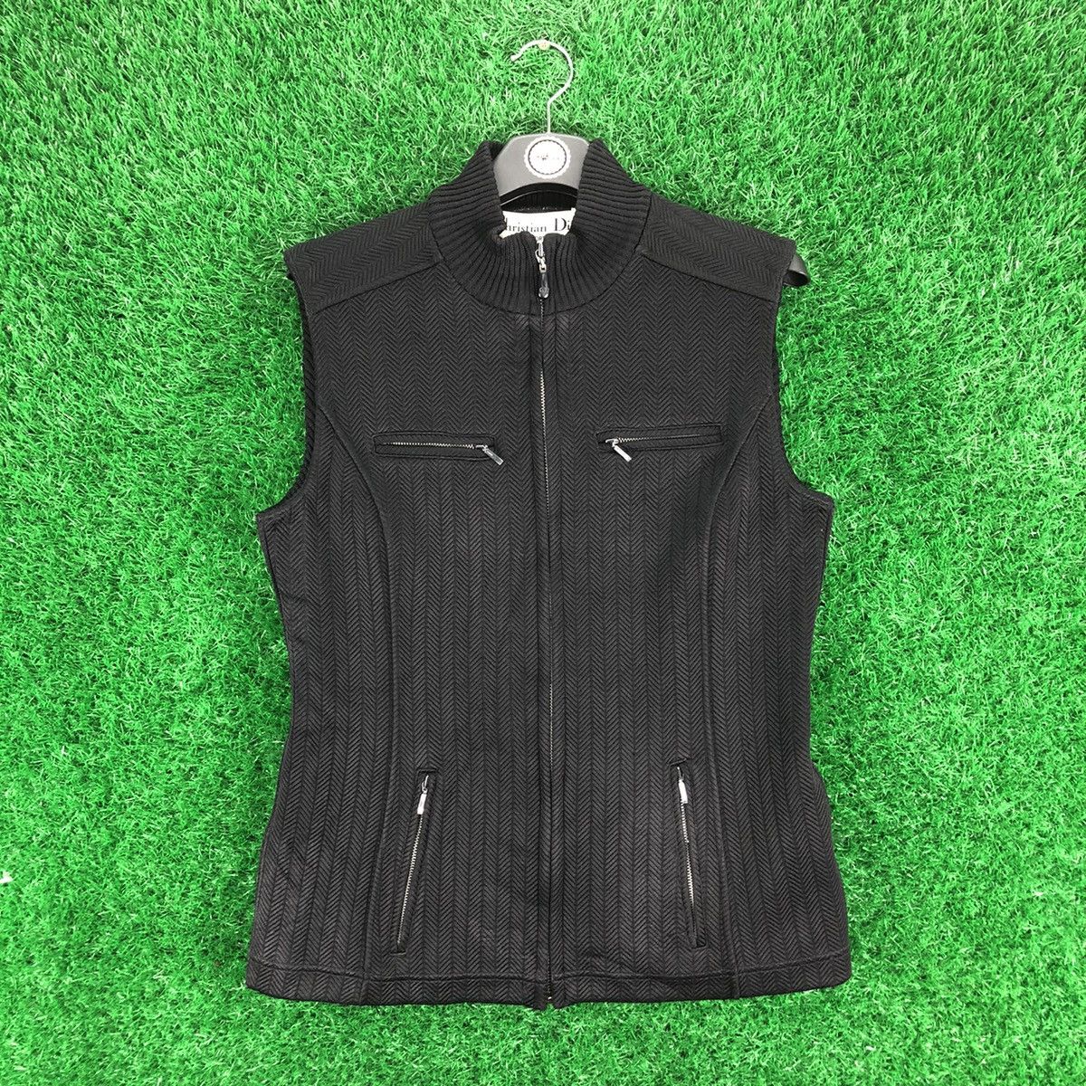 Vintage Christian Dior Sports Herringbone Zipper Vest - Outerwear