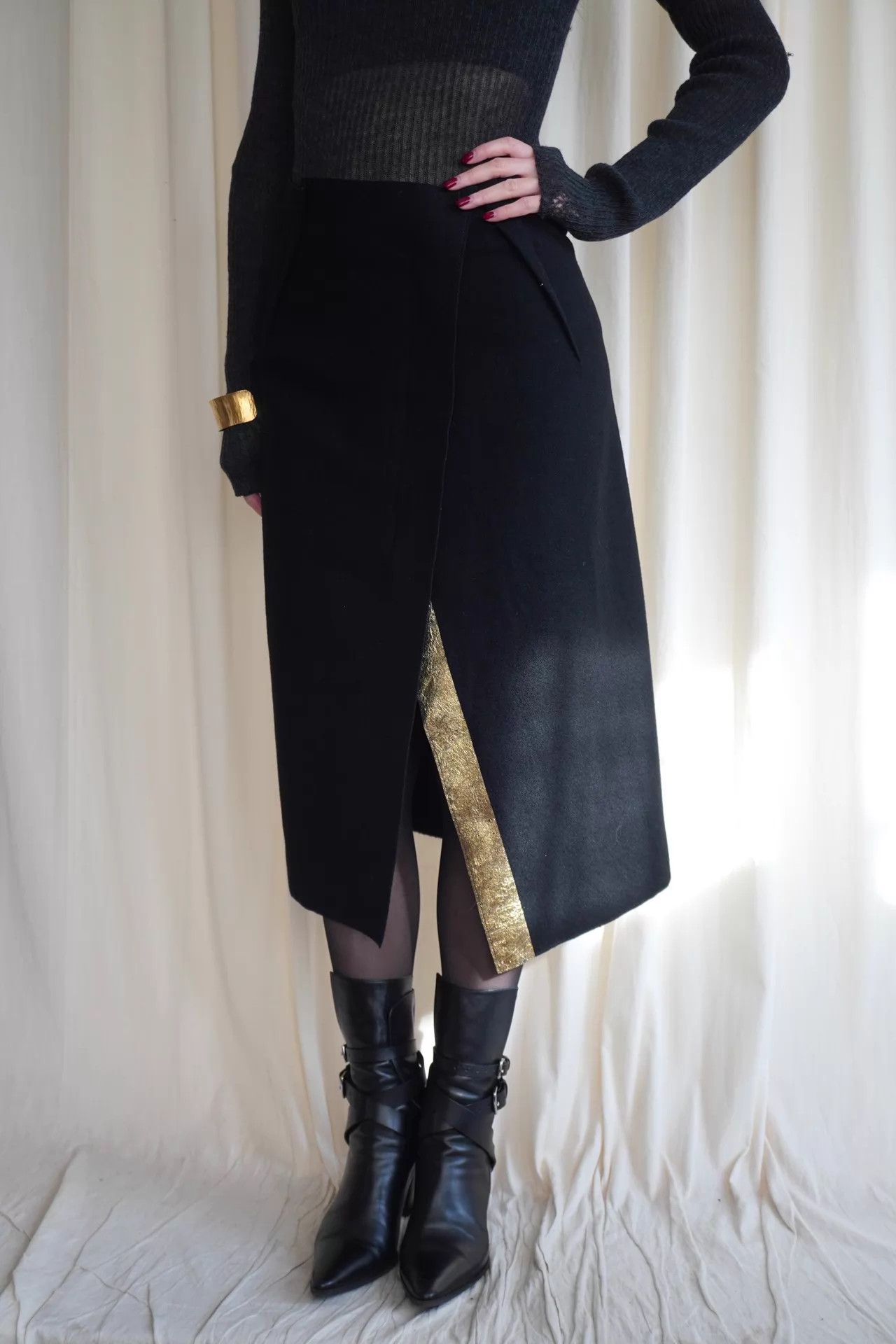 Jil Sander Jil Sander 2000s Gold Structured Wool Skirt Size 24" / US 00 / IT 34 - 6 Thumbnail