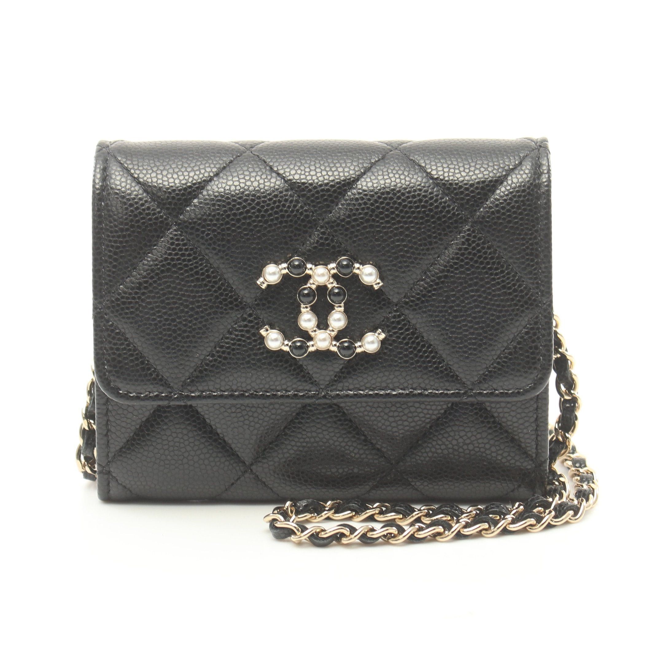 image of Chanel Matelasse Chain Wallet Caviar Skin Black Gold Hardware, Women's