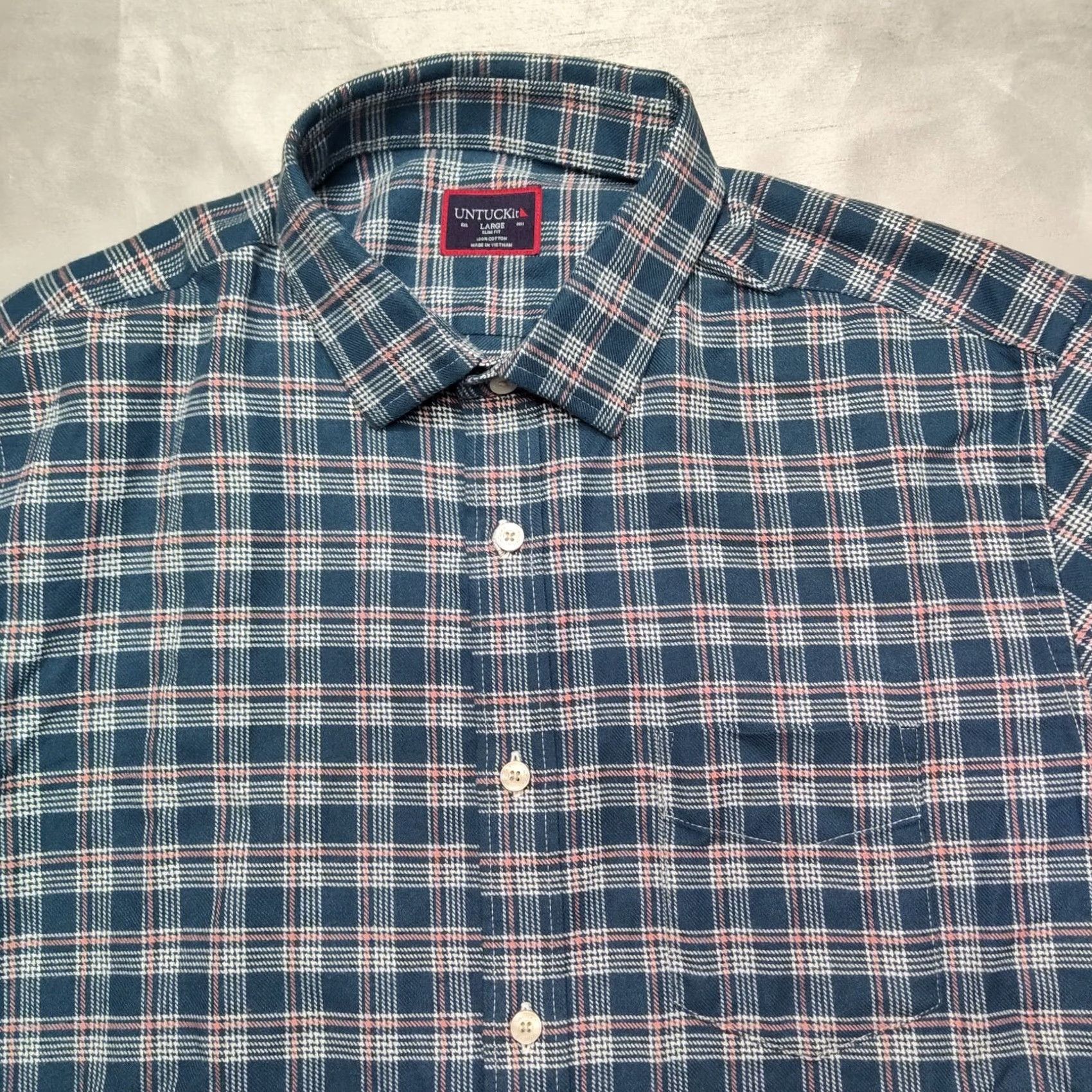UNTUCKit UNTUCKit Balthazar Men L Blue Plaid Slim Fit Cotton Flannel Shirt Size US L / EU 52-54 / 3 - 6 Thumbnail