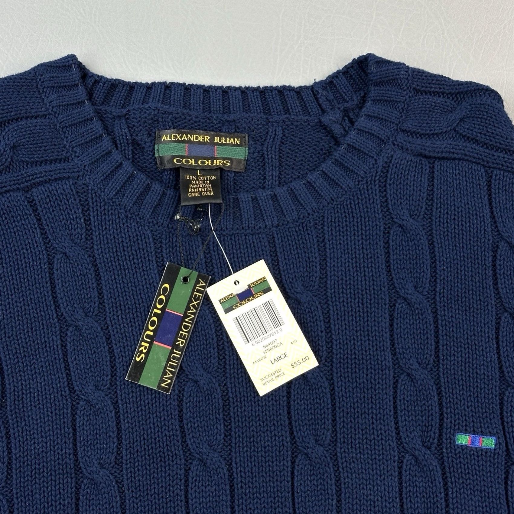 Alexander Julian VINTAGE Alexander Julian Colours Sweater Mens L Cable-Knit Cotton Preppy NWT Size US L / EU 52-54 / 3 - 2 Thumbnail