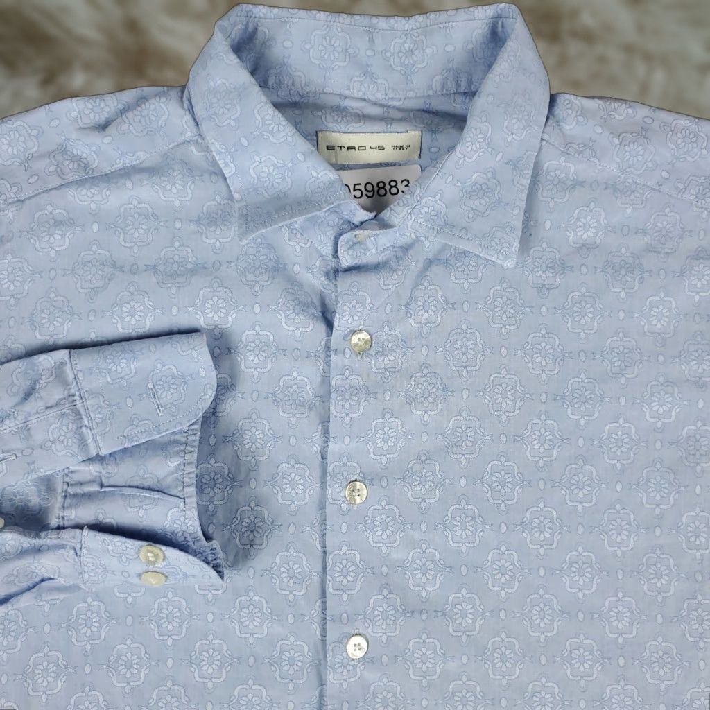 Etro ETRO Shirt Men Size 45 Blue Geometric Button-Up Long Sleeve, Regular, Cotton, Made in Italy, Classic Modern Colorful Pattern, Men's Shirt Size US XXL / EU 58 / 5 - 1 Thumbnail
