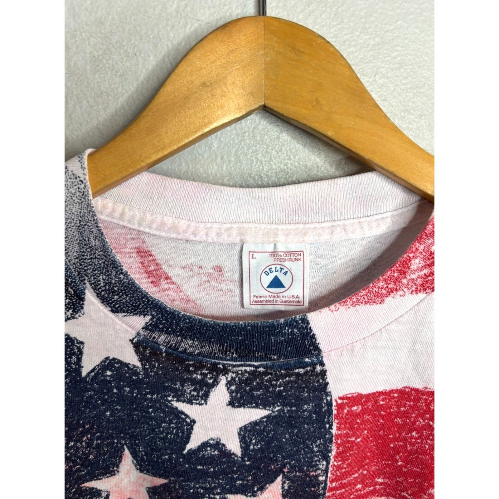Delta Delta American Flag All Over Print Vintage T Shirt L White Cotton 90s Mens AOP 6055 Size US L / EU 52-54 / 3 - 3 Thumbnail