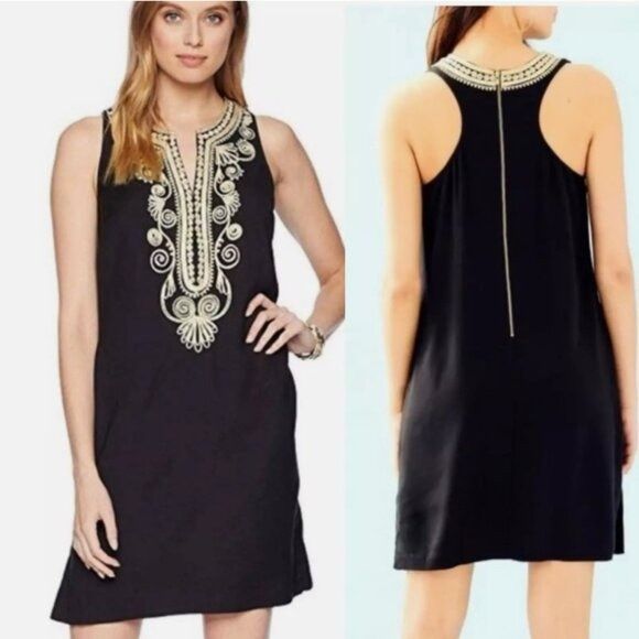 Lilly Pulitzer Lilly Pulitzer Black With Gold Trim Carlotta Stretch Shift N Size XS / US 0-2 / IT 36-38 - 1 Thumbnail