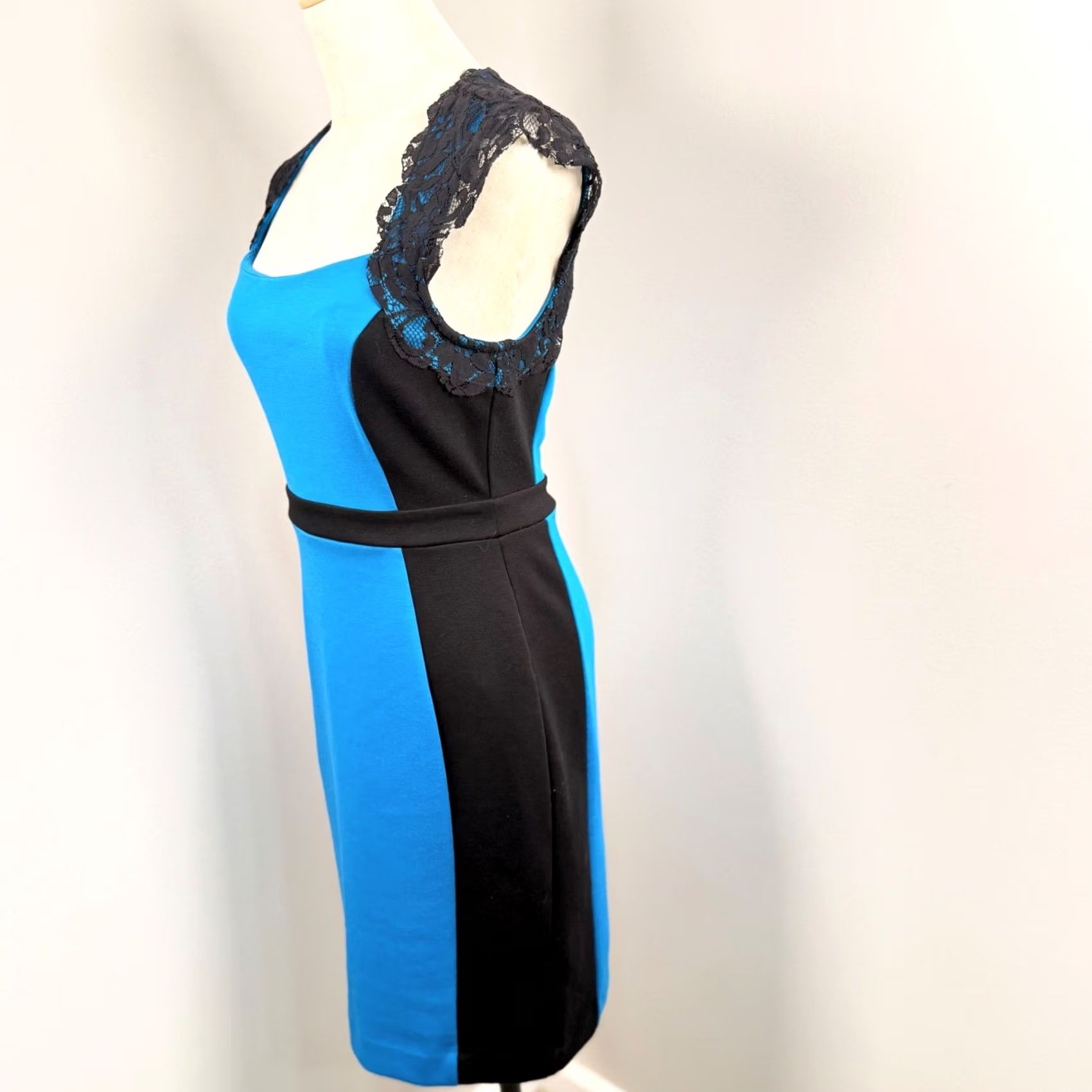 Nicole Miller Nicole Miller S Dress Bodycon Colorblock Square Neck Lace Trim Cap Sleeve Sheath Size S / US 4 / IT 40 - 3 Thumbnail