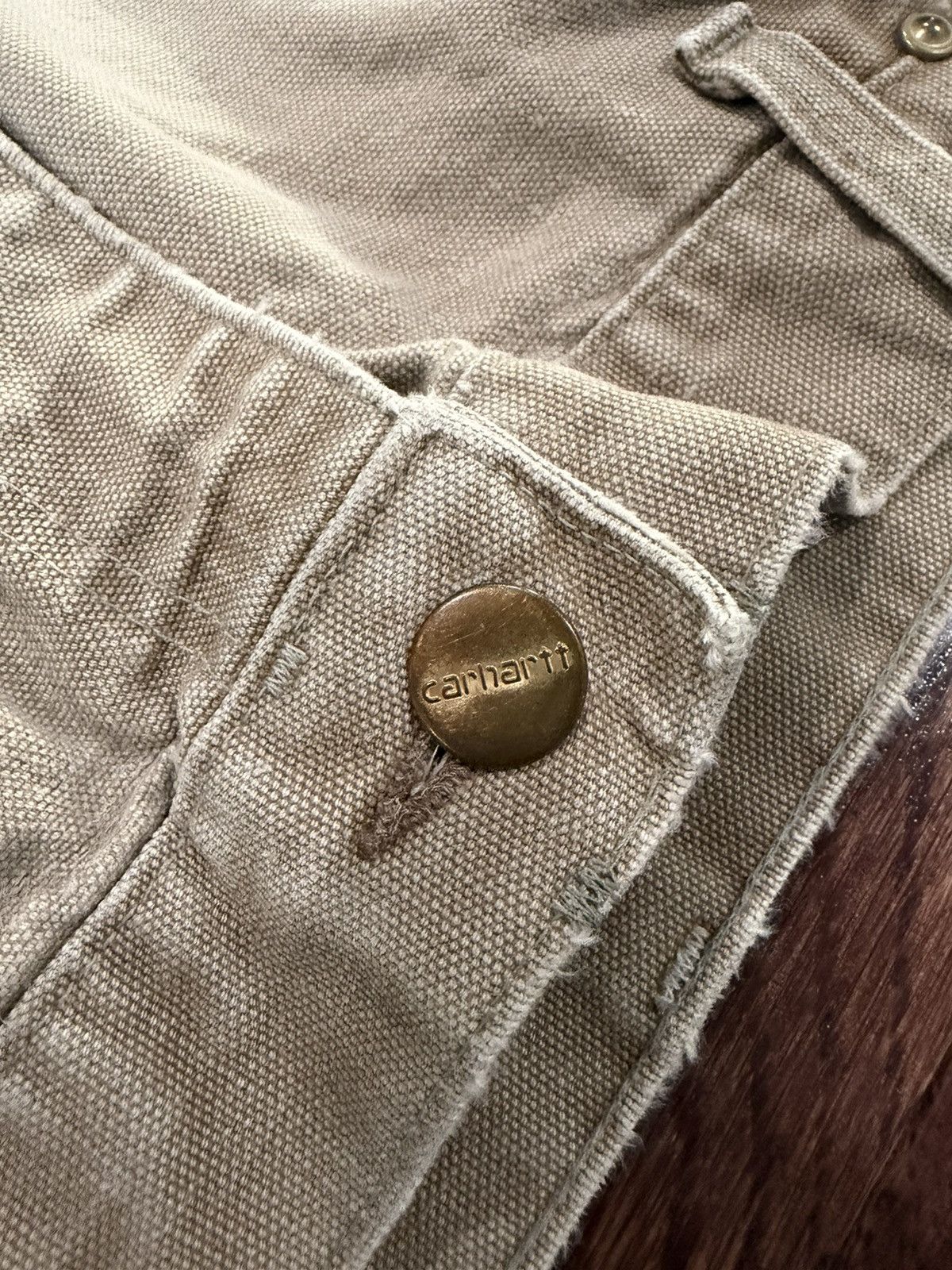 Carhartt Distressed Double Knee Carhartt 62W Men's Beige Cotton Pants Size US 31 - 6 Thumbnail