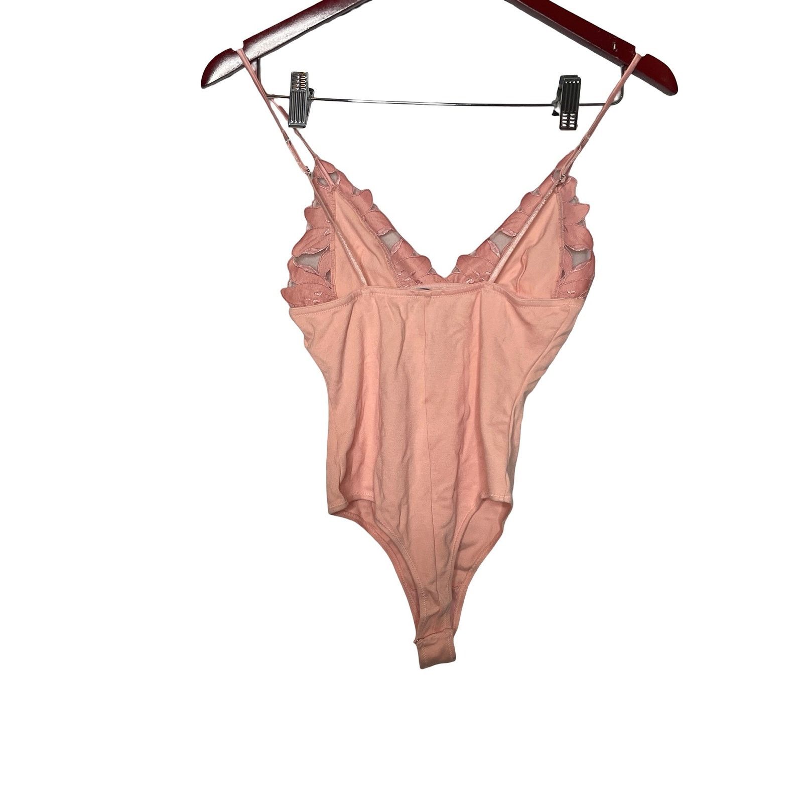 Fleur du Mal FLEUR DU MAL Blush pink Lily Embroidery Plunge Bodysuit Sz S Size S / US 4 / IT 40 - 4 Thumbnail