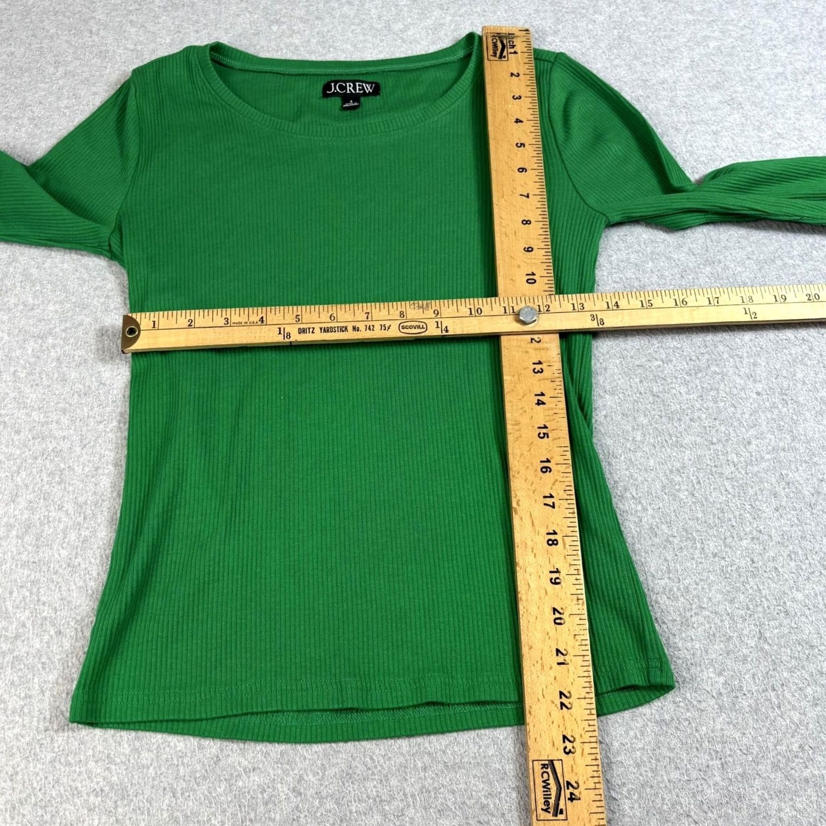 J.Crew J.CREW Shirt Women S Green Ribbed Long Sleeve Stretch Classic Comfort Shirt Short Sleeve Size S / US 4 / IT 40 - 6 Thumbnail