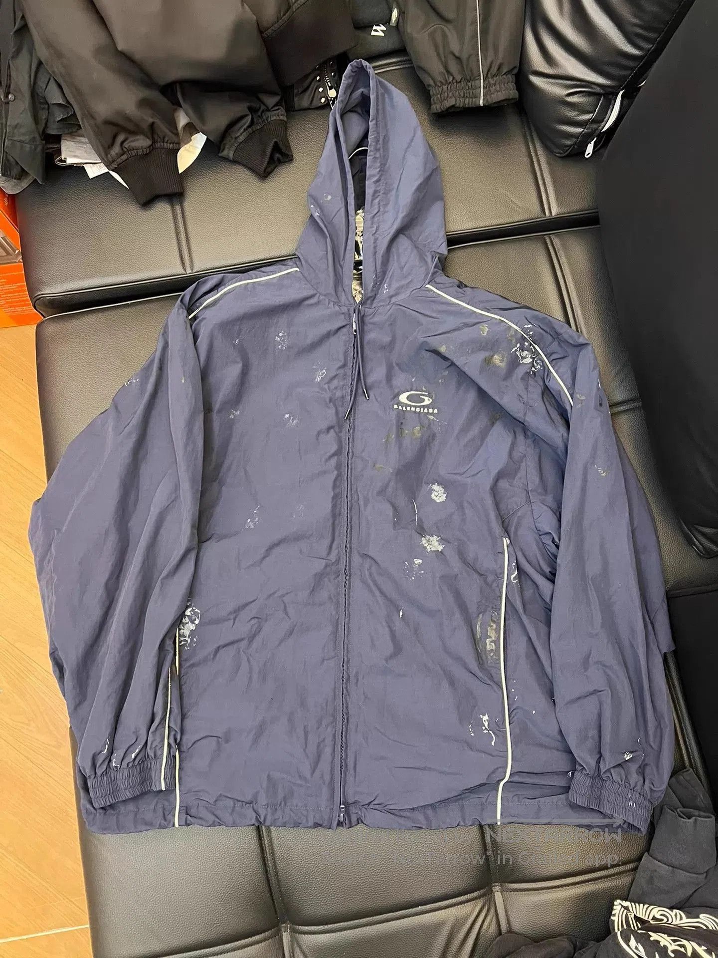 Balenciaga Blue Hooded Jacket with Paint Splatter Design XS. Size US XS / EU 42 / 0 - 1 Thumbnail