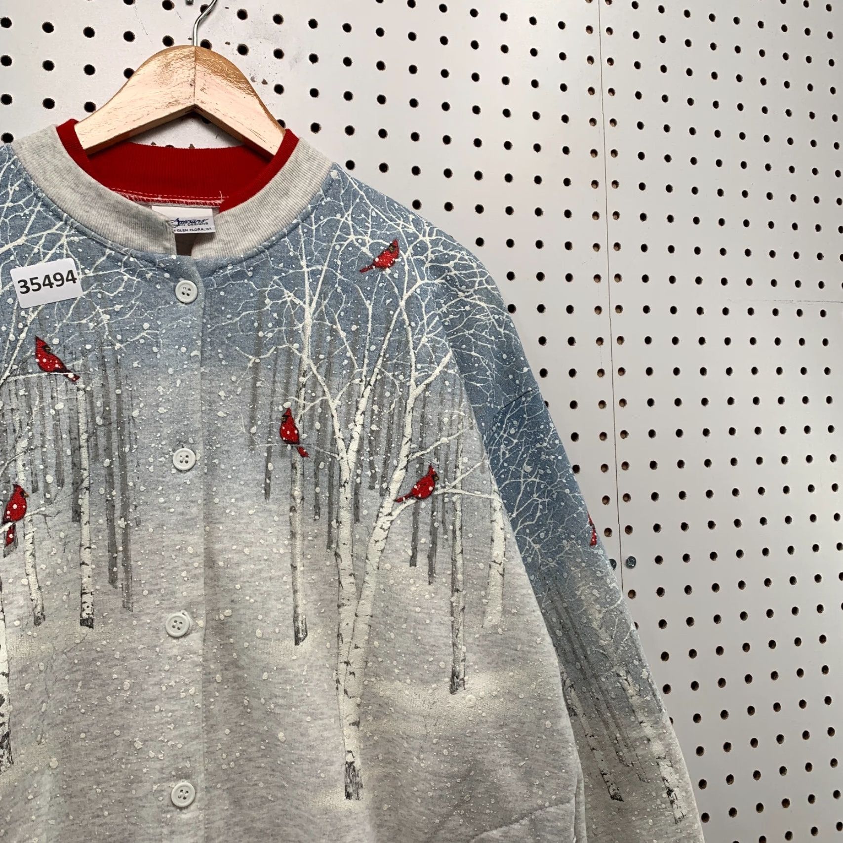 Vintage VINTAGE Artisans Cardigan Sweatshirt Womens Large Cardinal Winter Snow AOP Bird 22.5x26 Size L / US 10 / IT 46 - 7 Thumbnail