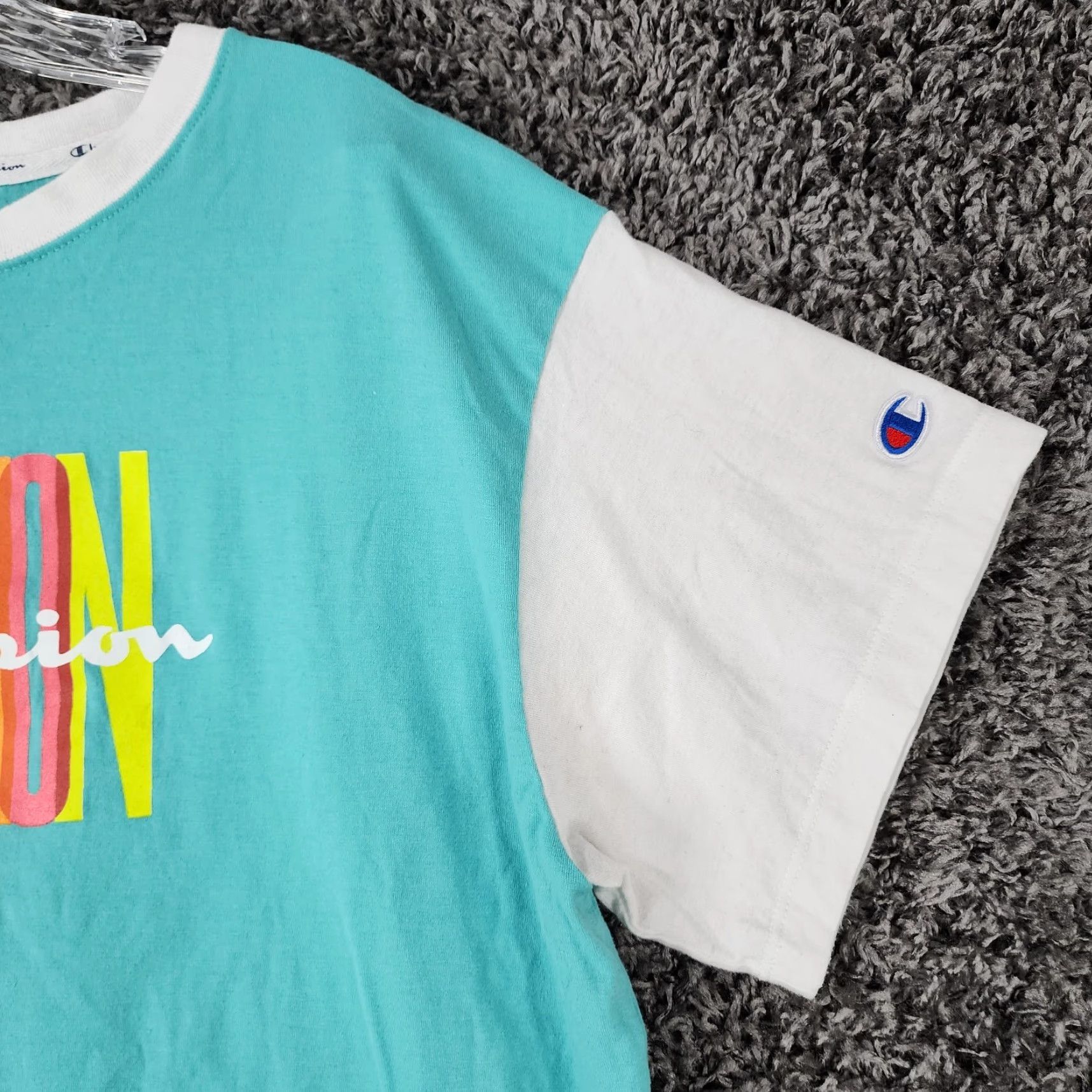 Champion Champion Cropped Tee Teal Short Sleeve Womens Size L Shirt Size 36" / US 14 / IT 50 - 2 Thumbnail