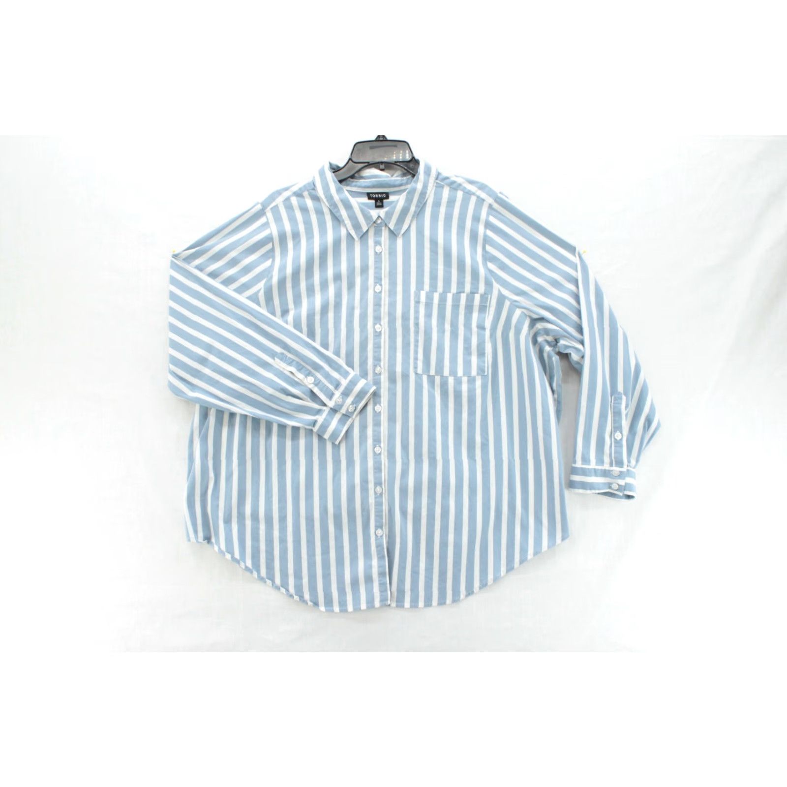 Torrid Torrid Madison Poplin Blouse Womens 4 Blue Striped Button Up Long Sleeve Size S / US 4 / IT 40 - 2 Thumbnail