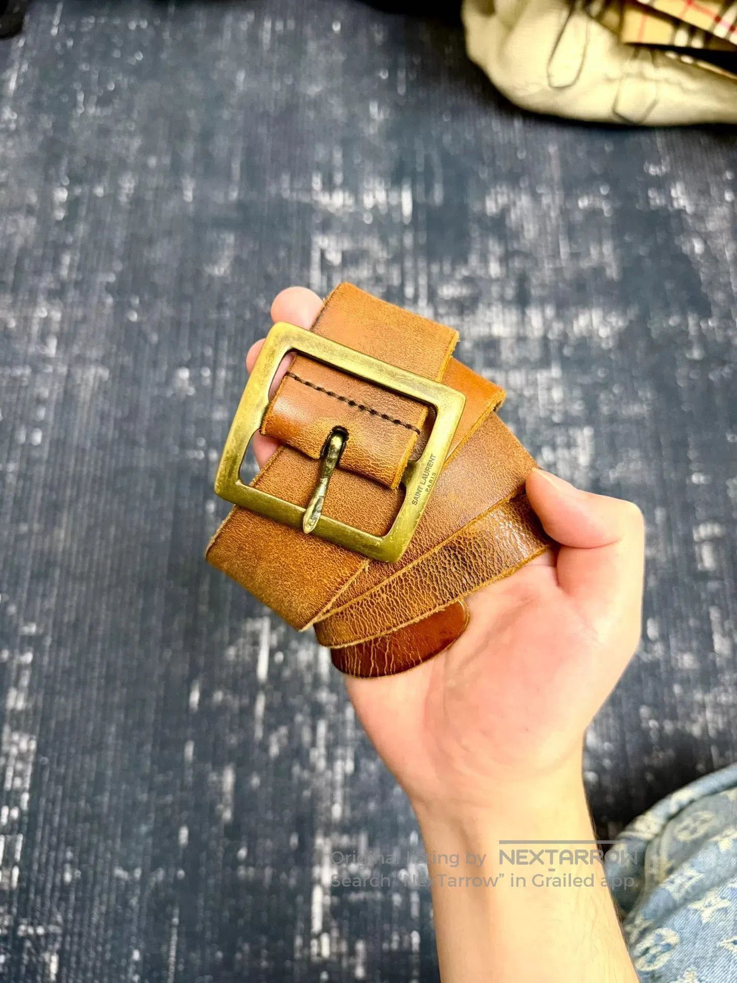 Saint Laurent Paris brown leather belt with gold buckle. Size ONE SIZE - 1 Thumbnail