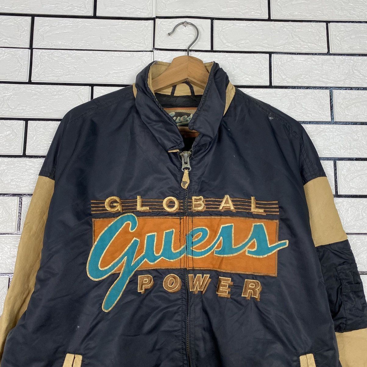 Guess 📌Vintage Bomber Leather Jacket Guess Big Logo Embroidery Size US L / EU 52-54 / 3 - 4 Thumbnail