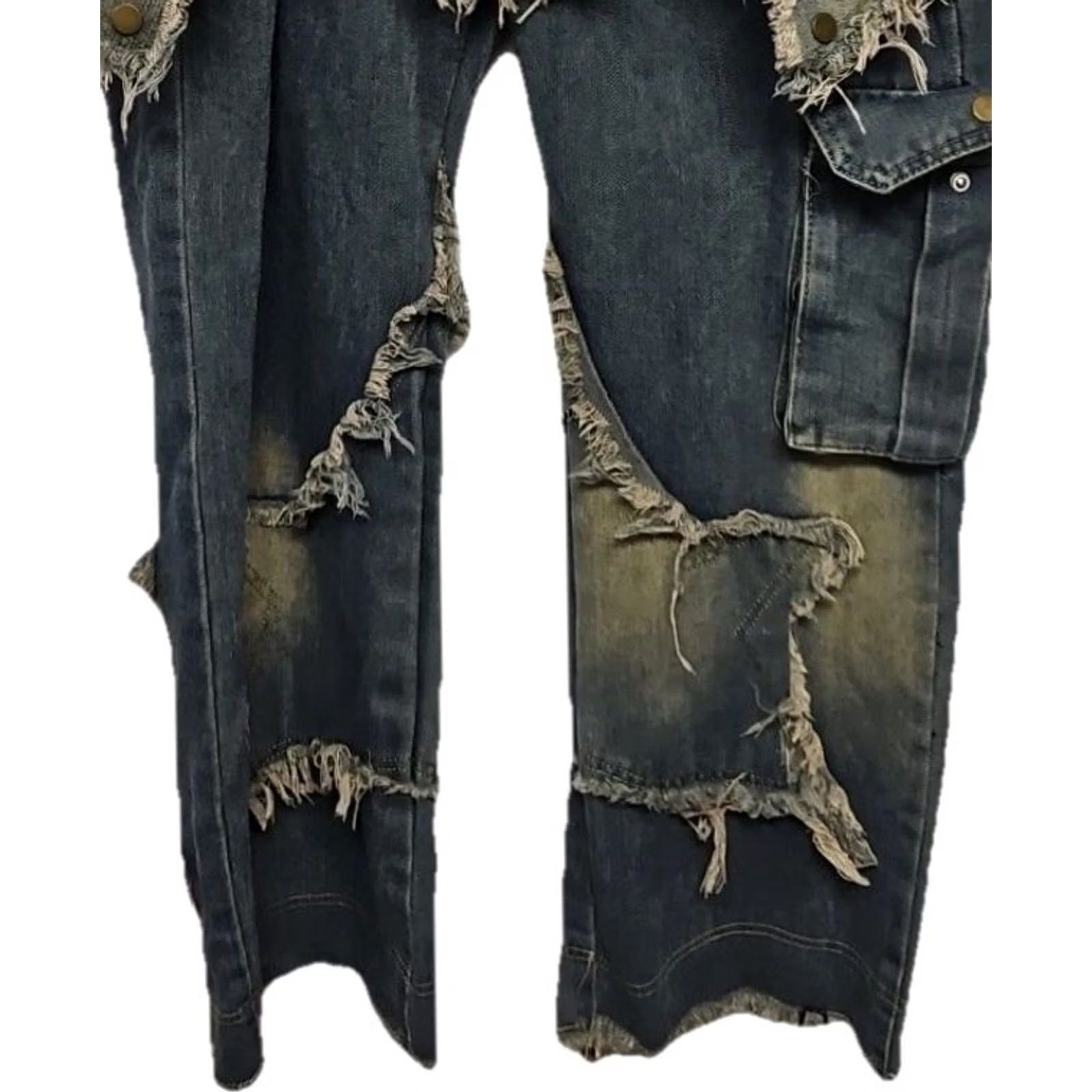 Vintage Aelfric Eden Baggy Cargo Jeans Raw Hem Patchwork Star Size S Blue Distressed Mens Size US 29 - 3 Thumbnail